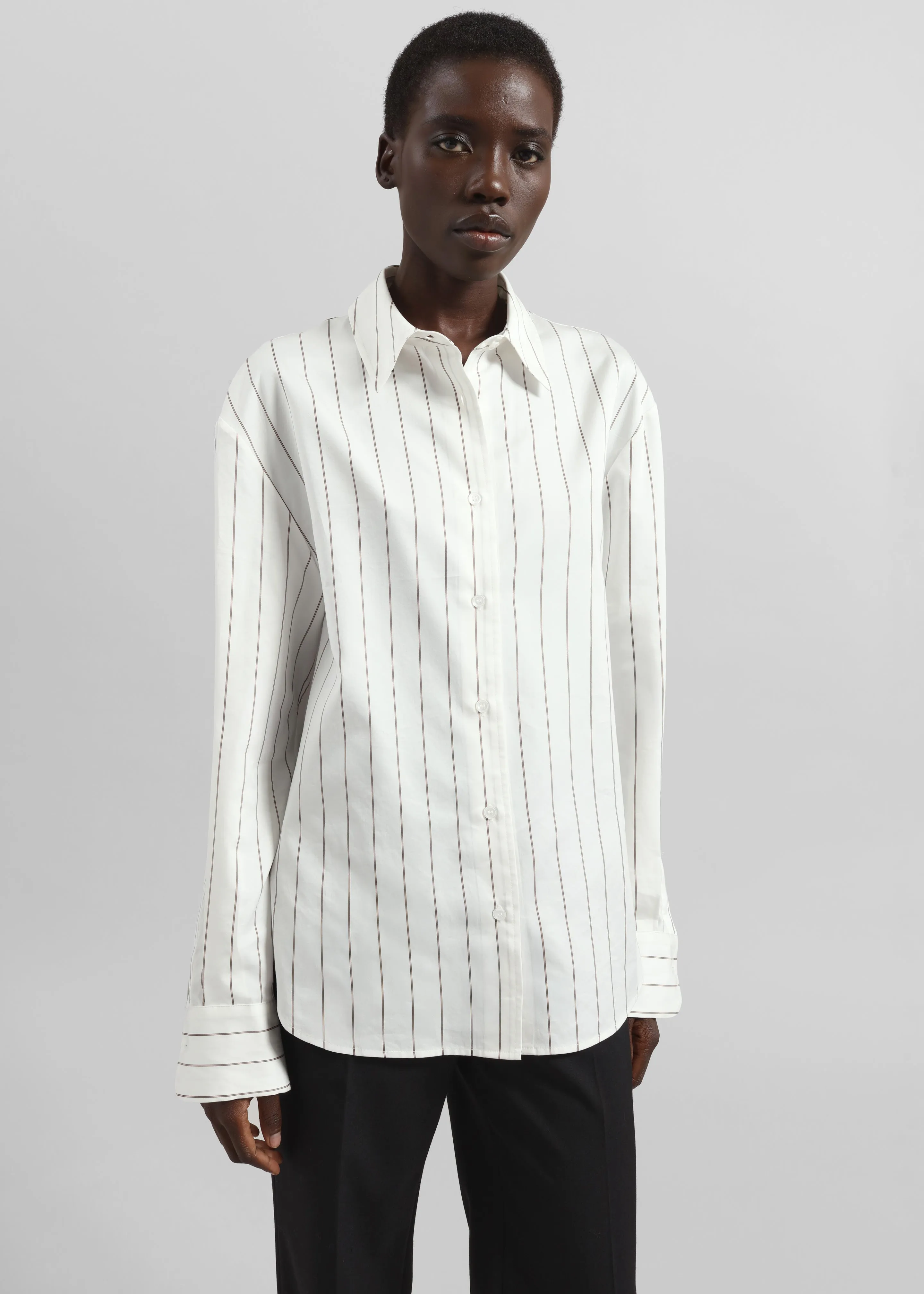 Peri Striped Cotton Shirt - White/Brown Stripe sold by Frankie Shop product image thumbnail 2