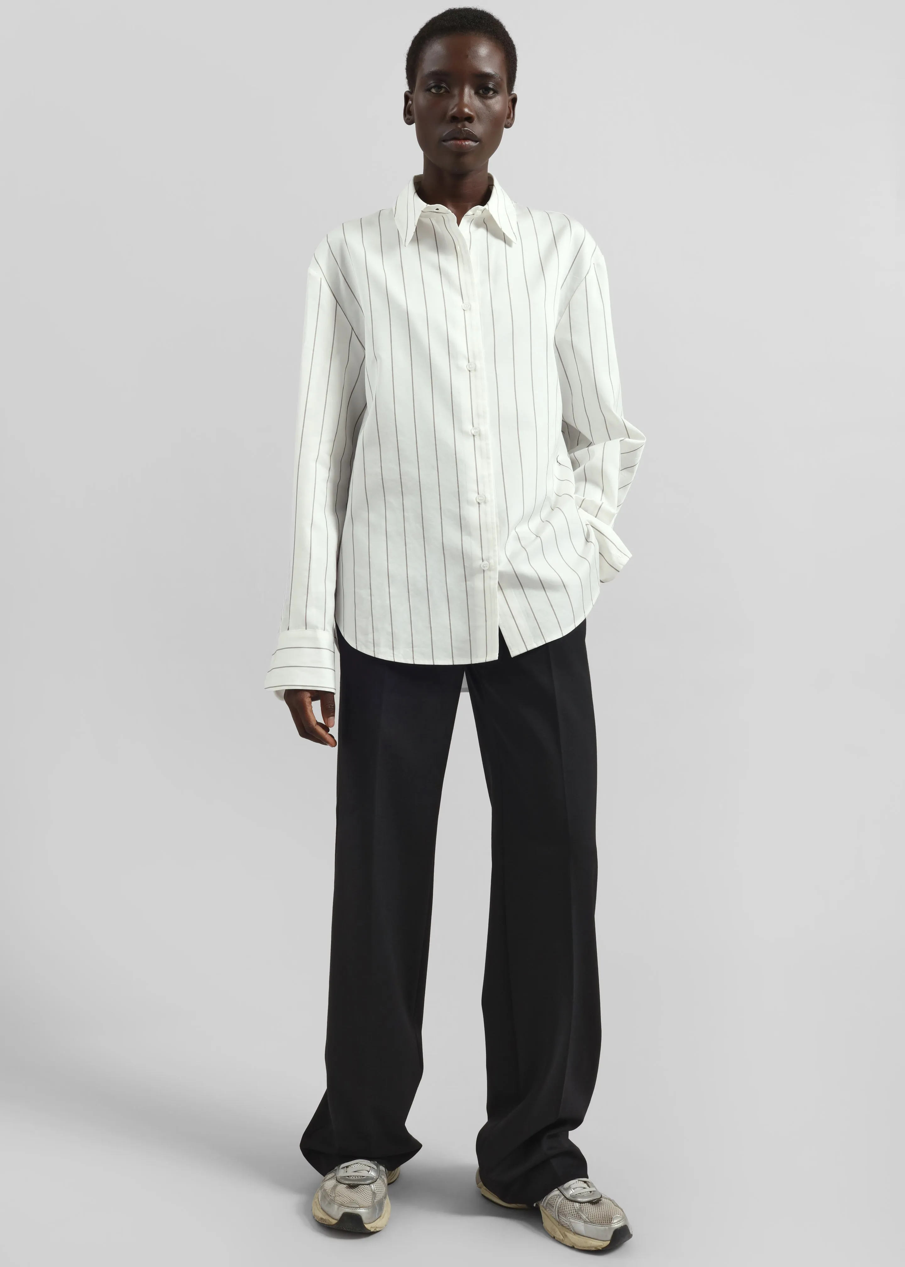 Peri Striped Cotton Shirt - White/Brown Stripe sold by Frankie Shop product image thumbnail 4