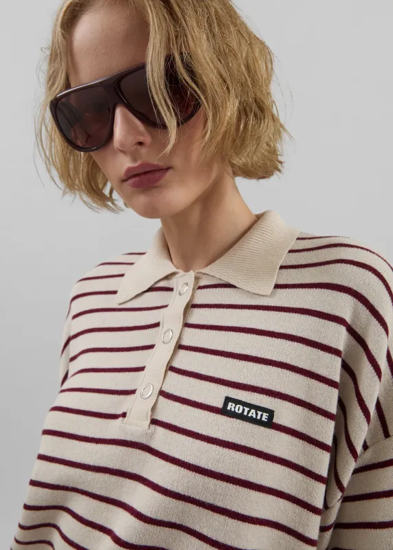 Rotate Slinky Knit Polo - Oatmeal Comb sold by Frankie Shop