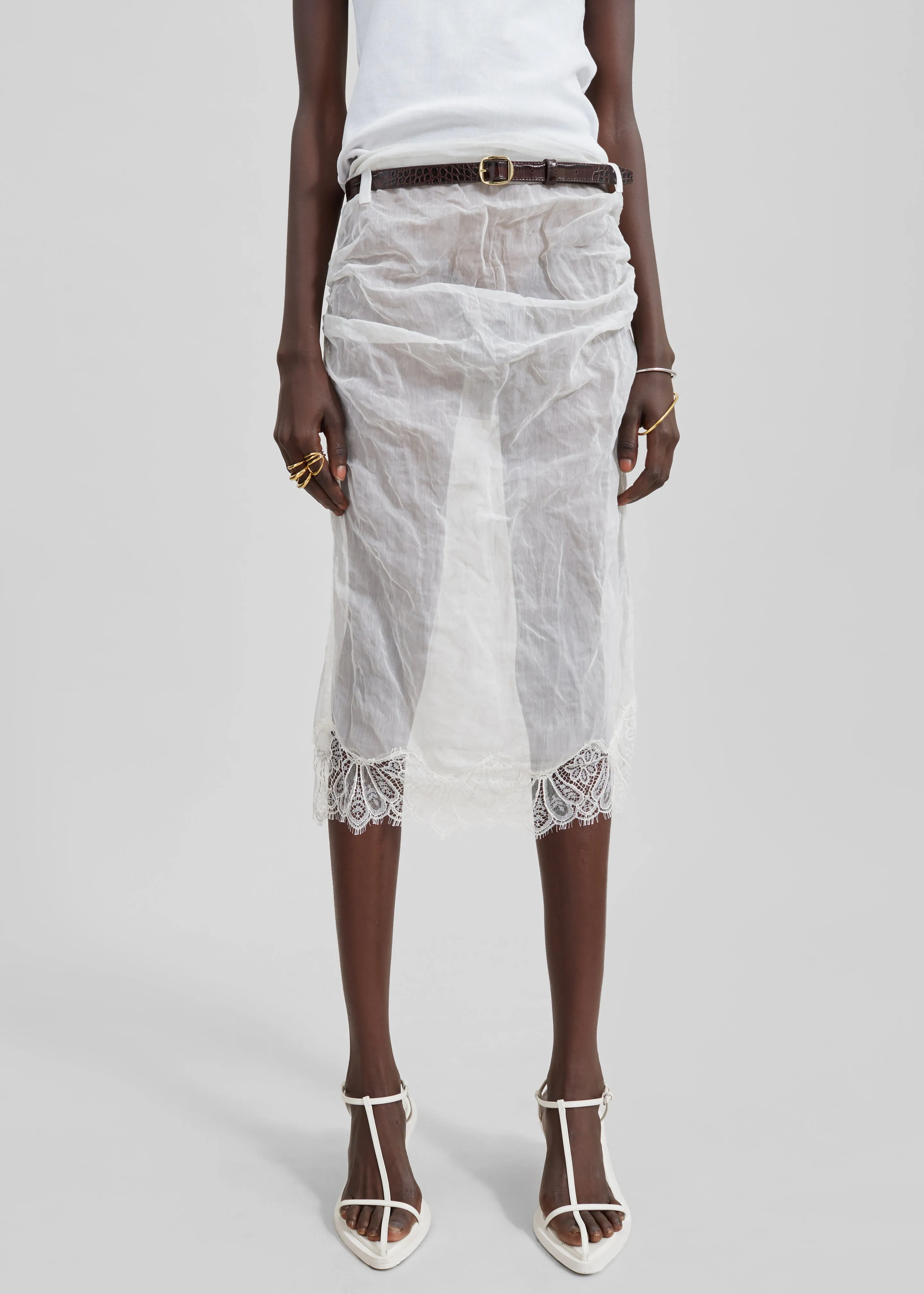 Coperni Wrinkled Organza Belt Skirt - White | Parallel