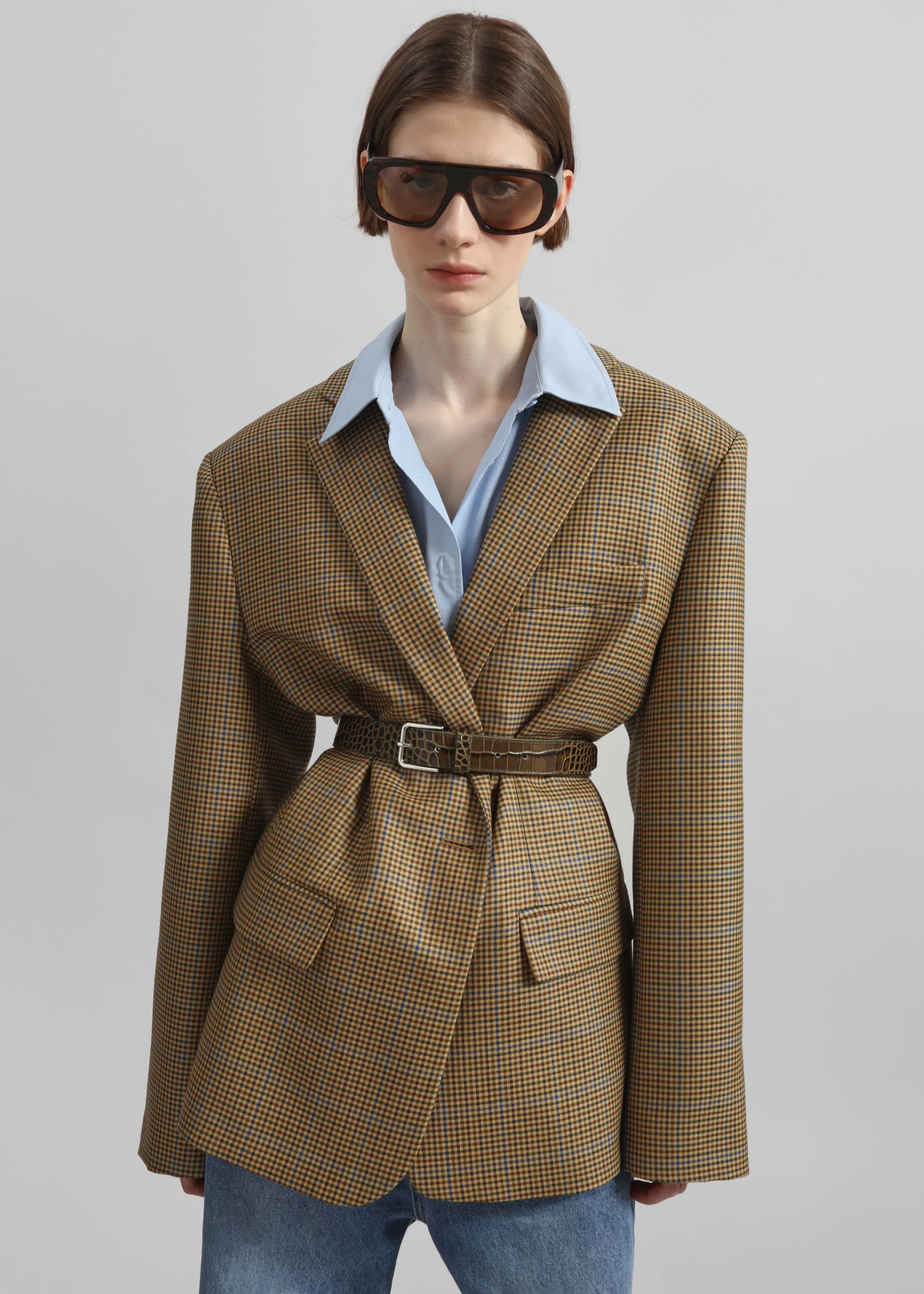 Lyra Oversized Houndstooth Blazer - Camel sold by Frankie Shop