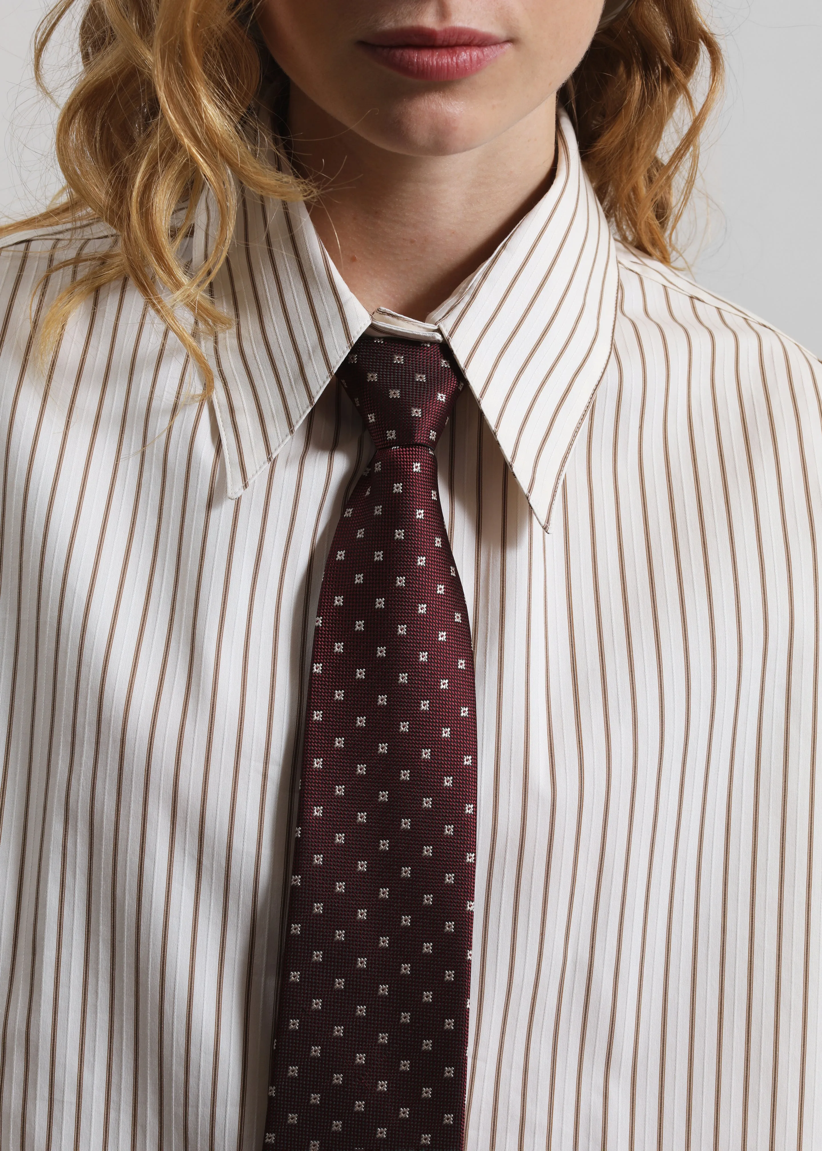 Gainsford Neck Tie Shirt - Beige/Brown Stripe sold by Frankie Shop product image thumbnail 3
