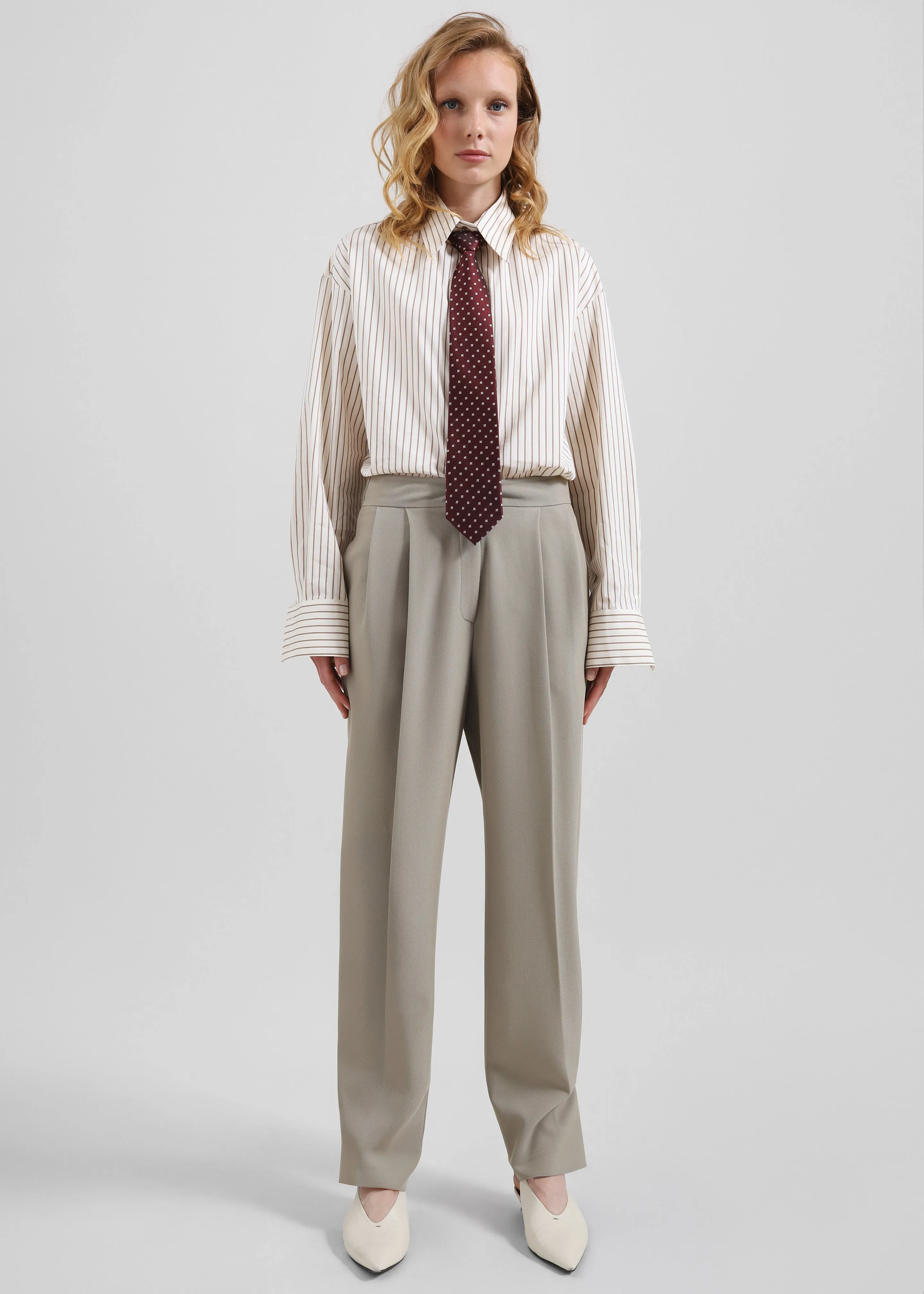 Gainsford Neck Tie Shirt - Beige/Brown Stripe sold by Frankie Shop product image thumbnail 5