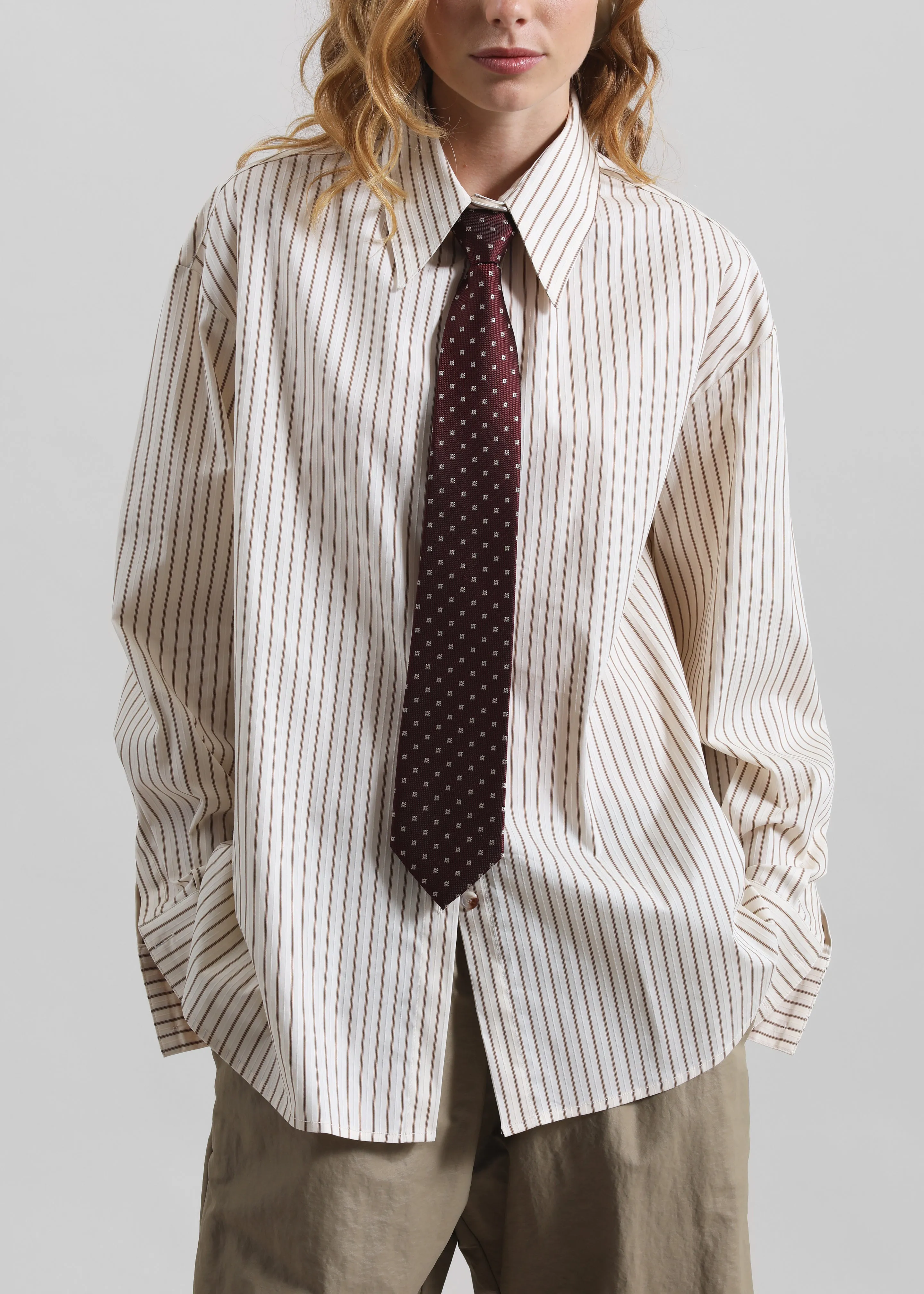 Gainsford Neck Tie Shirt - Beige/Brown Stripe sold by Frankie Shop product image thumbnail 4