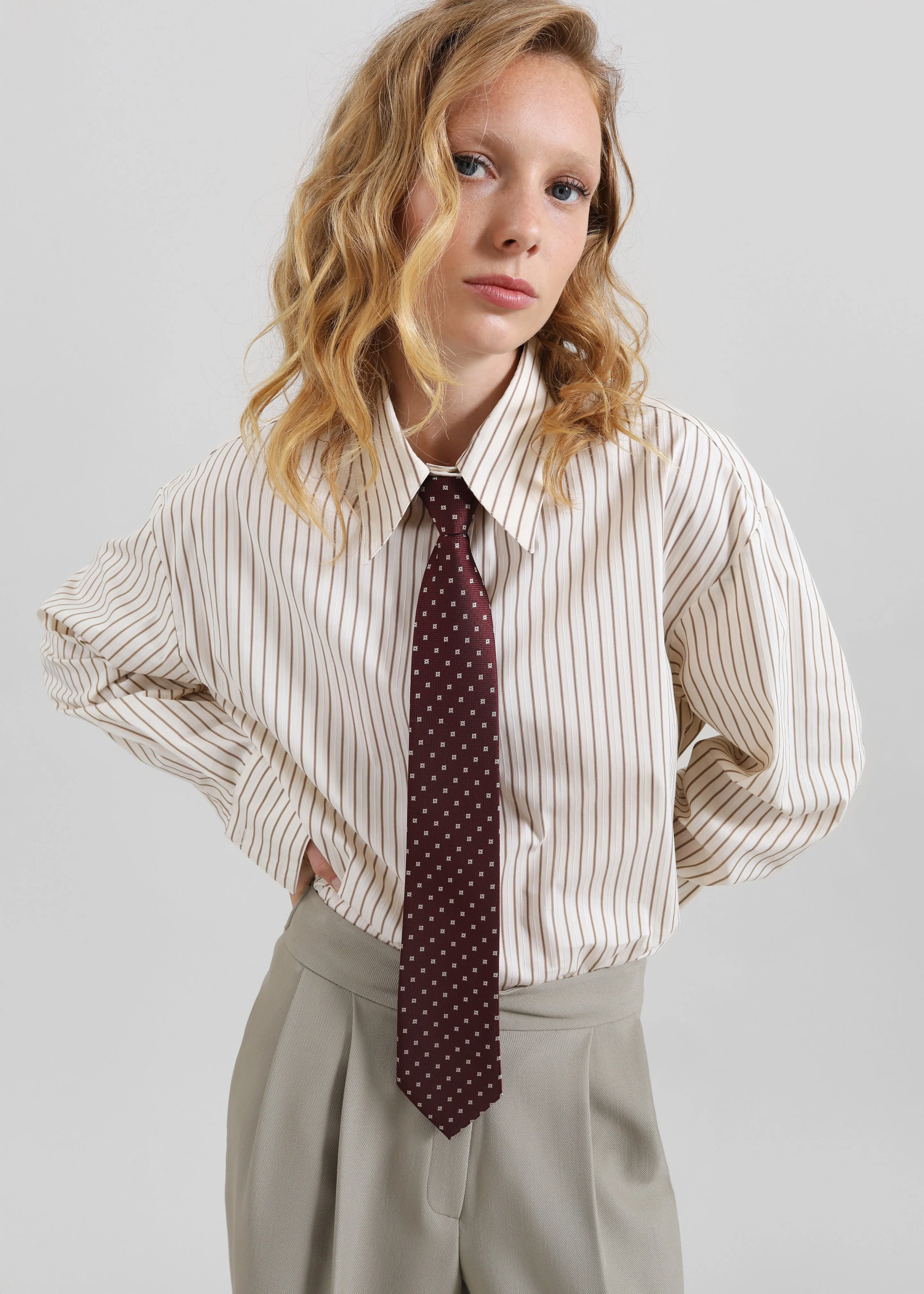 Gainsford Neck Tie Shirt - Beige/Brown Stripe sold by Frankie Shop product image thumbnail 2