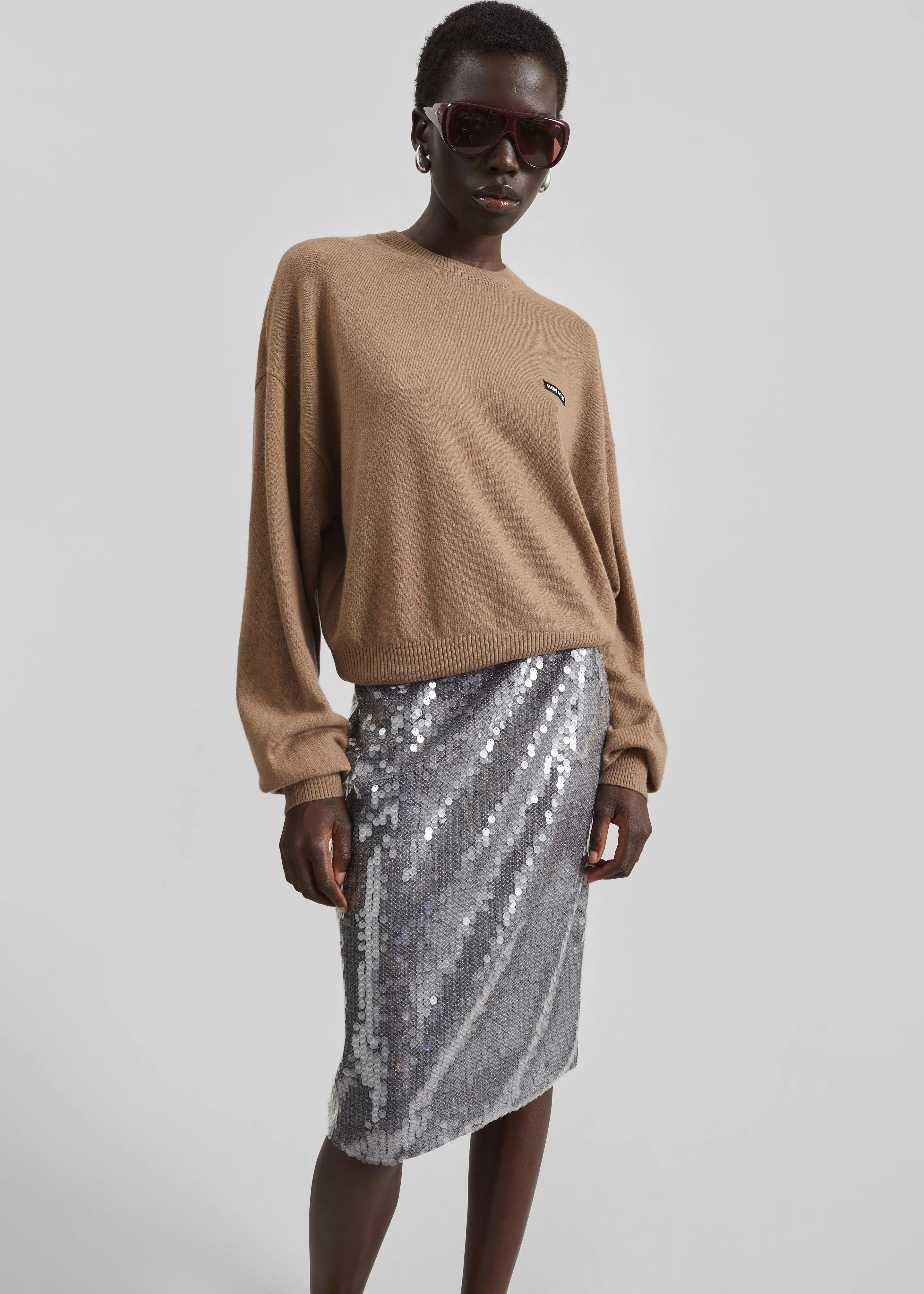 Rotate Net Sequin Midi Skirt - Dark Grey sold by Frankie Shop