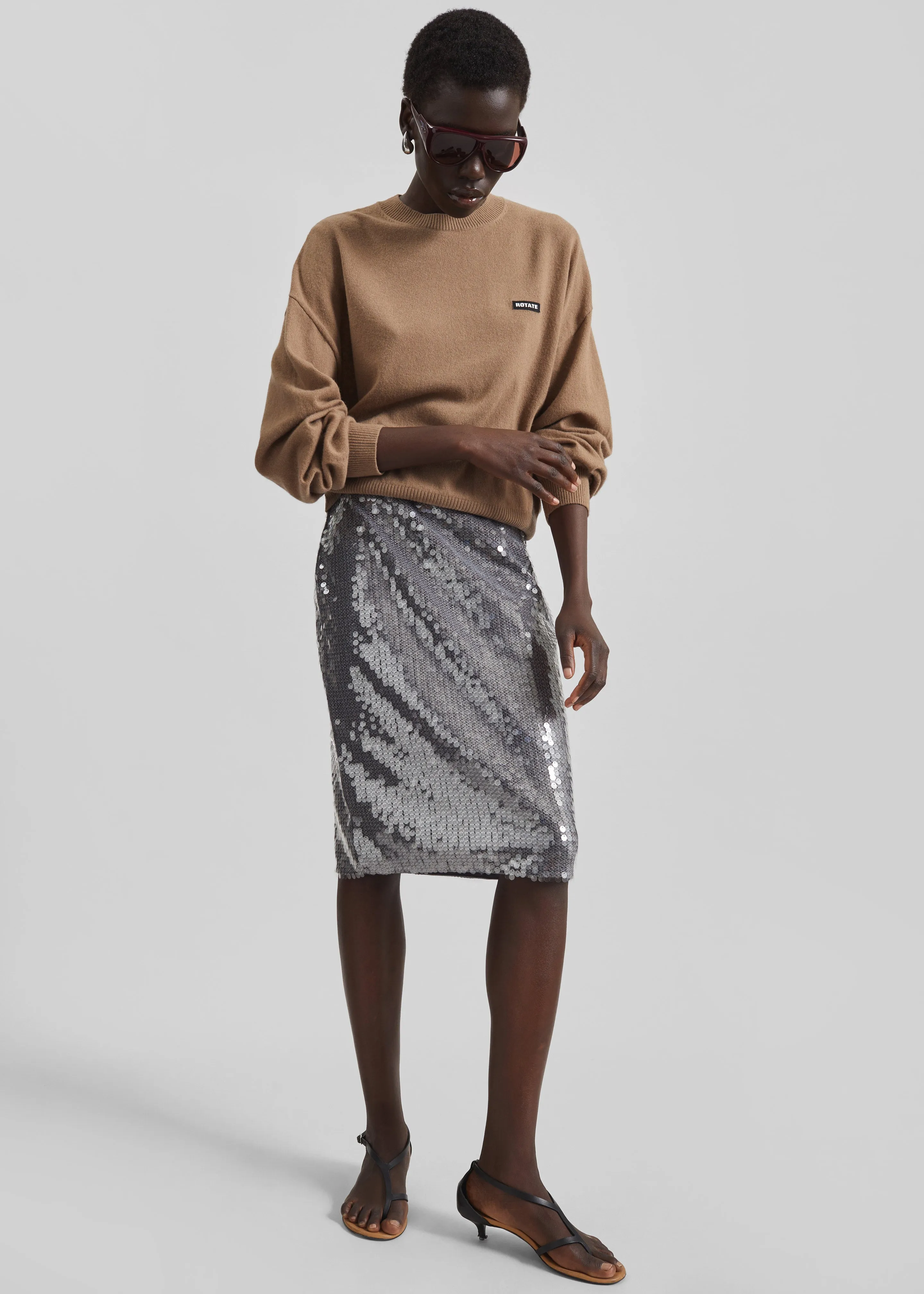 Rotate Net Sequin Midi Skirt - Dark Grey sold by Frankie Shop product image thumbnail 3