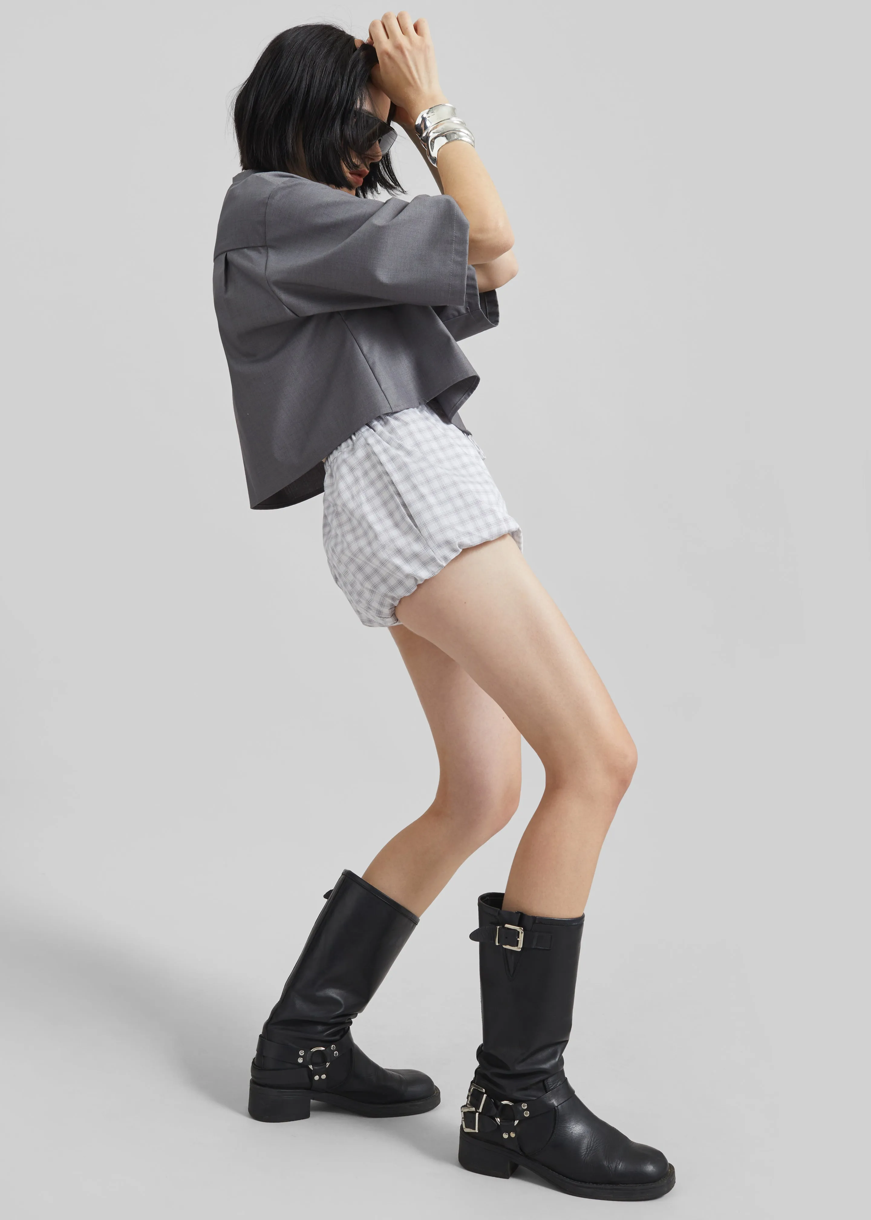 Meg Mini Balloon Shorts - Checked White sold by Frankie Shop product image thumbnail 2