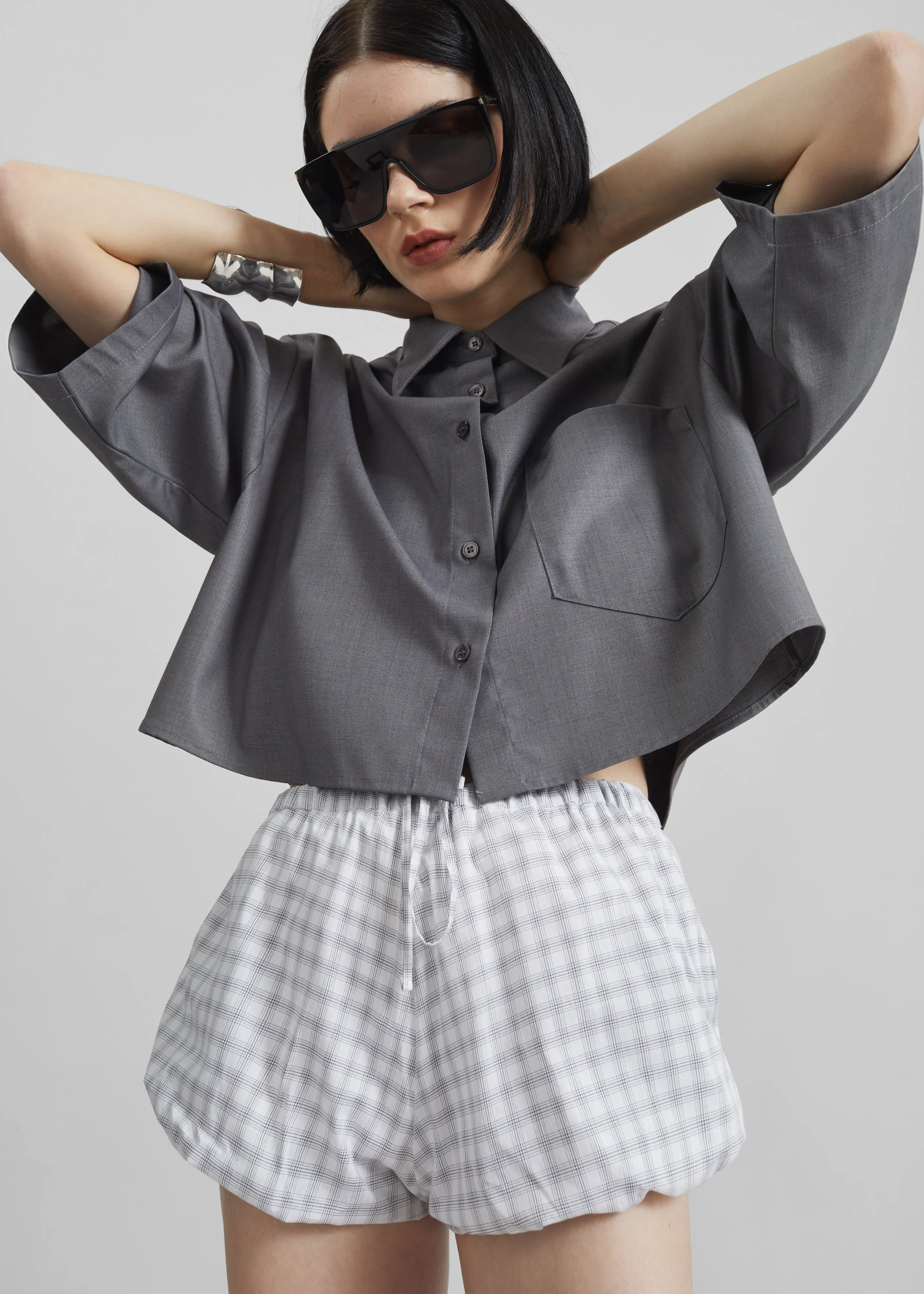 Meg Mini Balloon Shorts - Checked White sold by Frankie Shop product image thumbnail 4