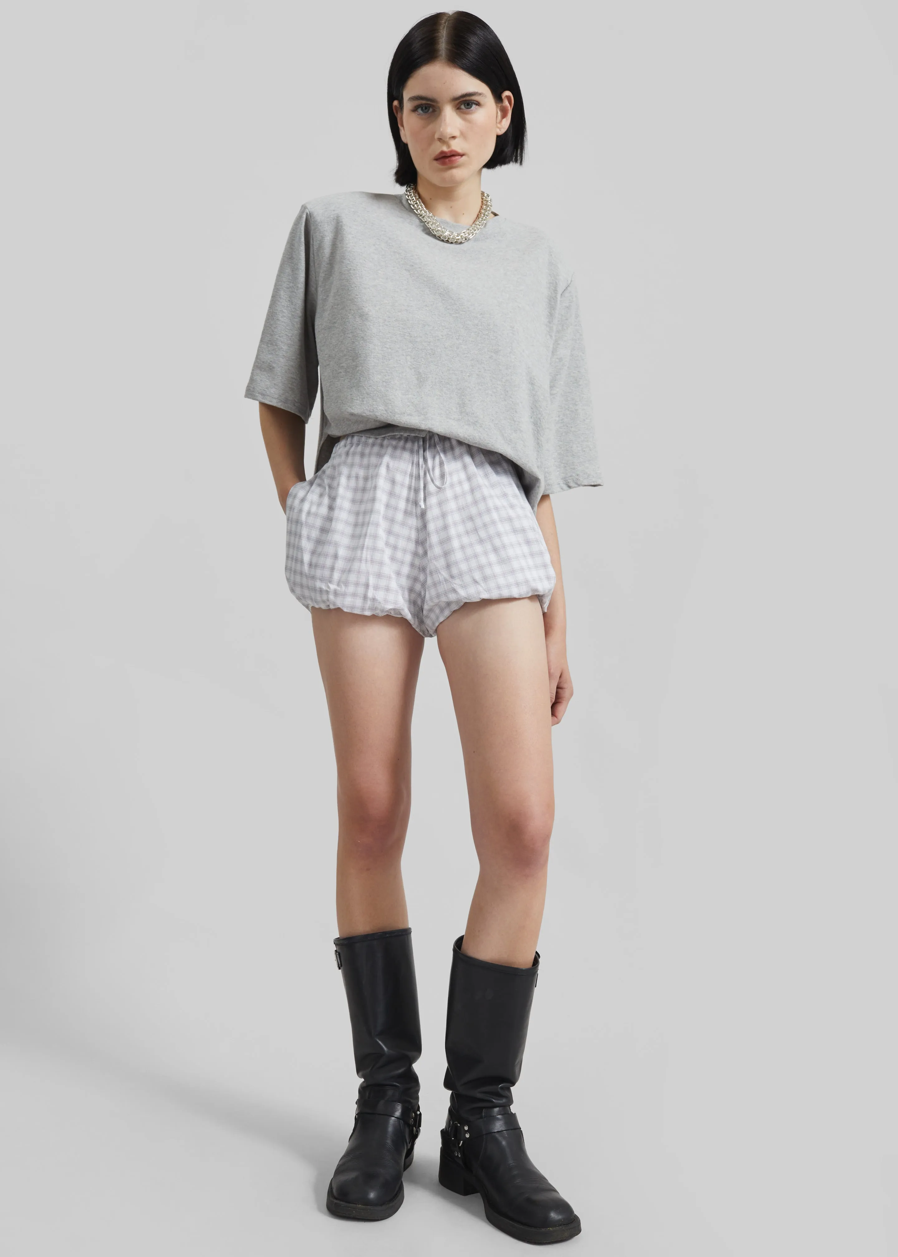 Meg Mini Balloon Shorts - Checked White sold by Frankie Shop product image thumbnail 5