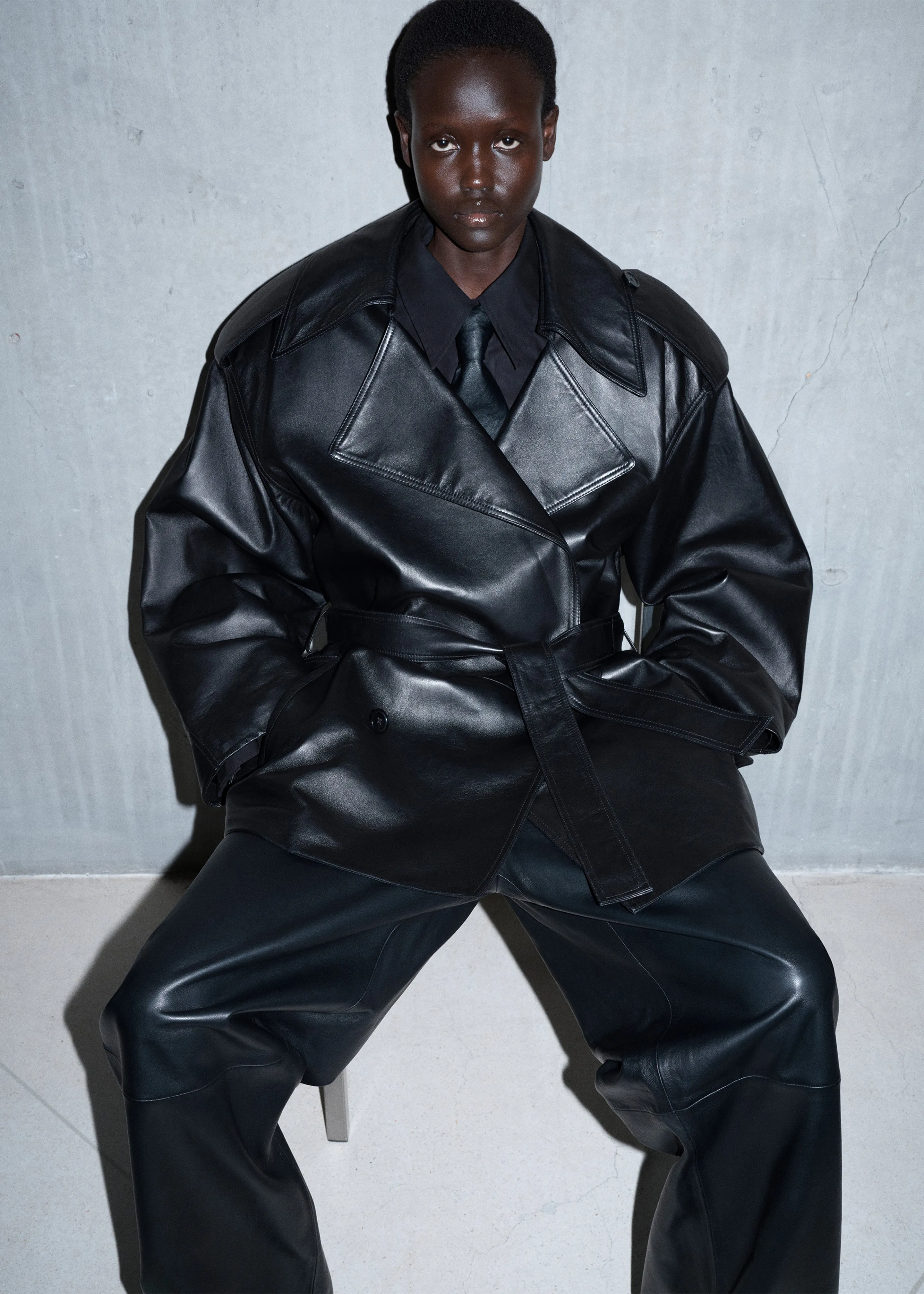 Zurich Oversized Faux Leather Short Trench - Black sold by Frankie Shop