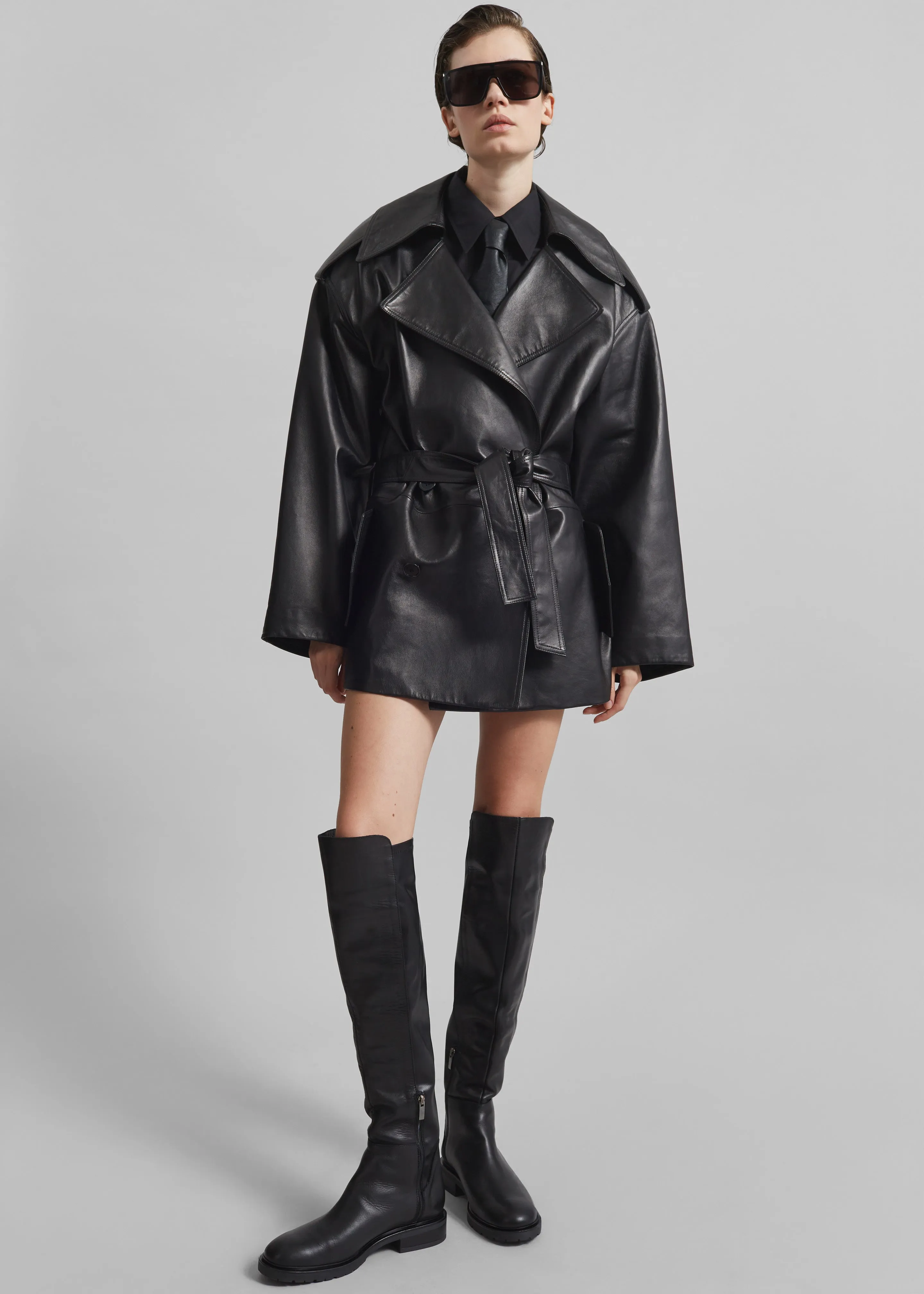 Zurich Oversized Faux Leather Short Trench - Black sold by Frankie Shop product image thumbnail 3