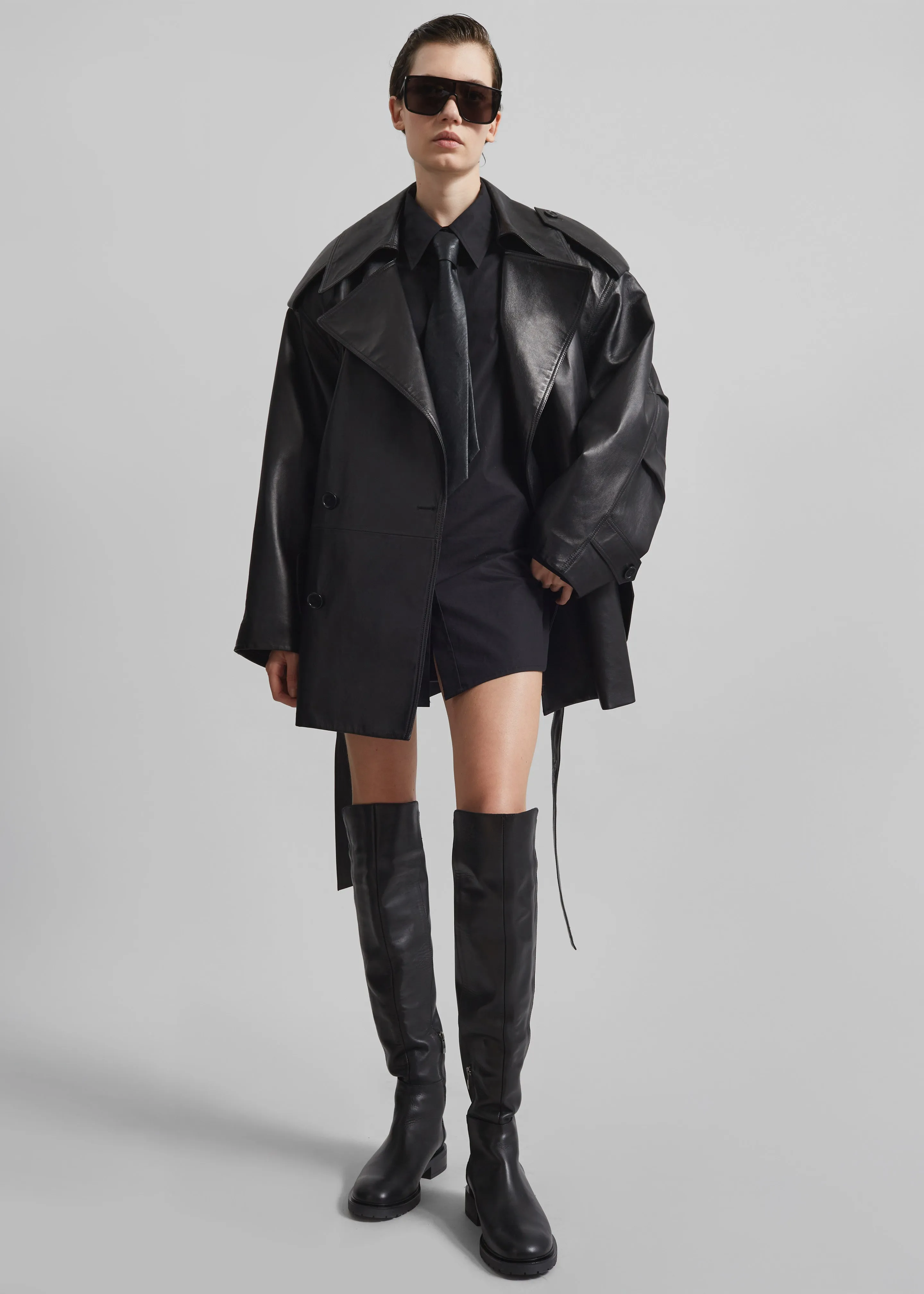 Zurich Oversized Faux Leather Short Trench - Black sold by Frankie Shop product image thumbnail 5