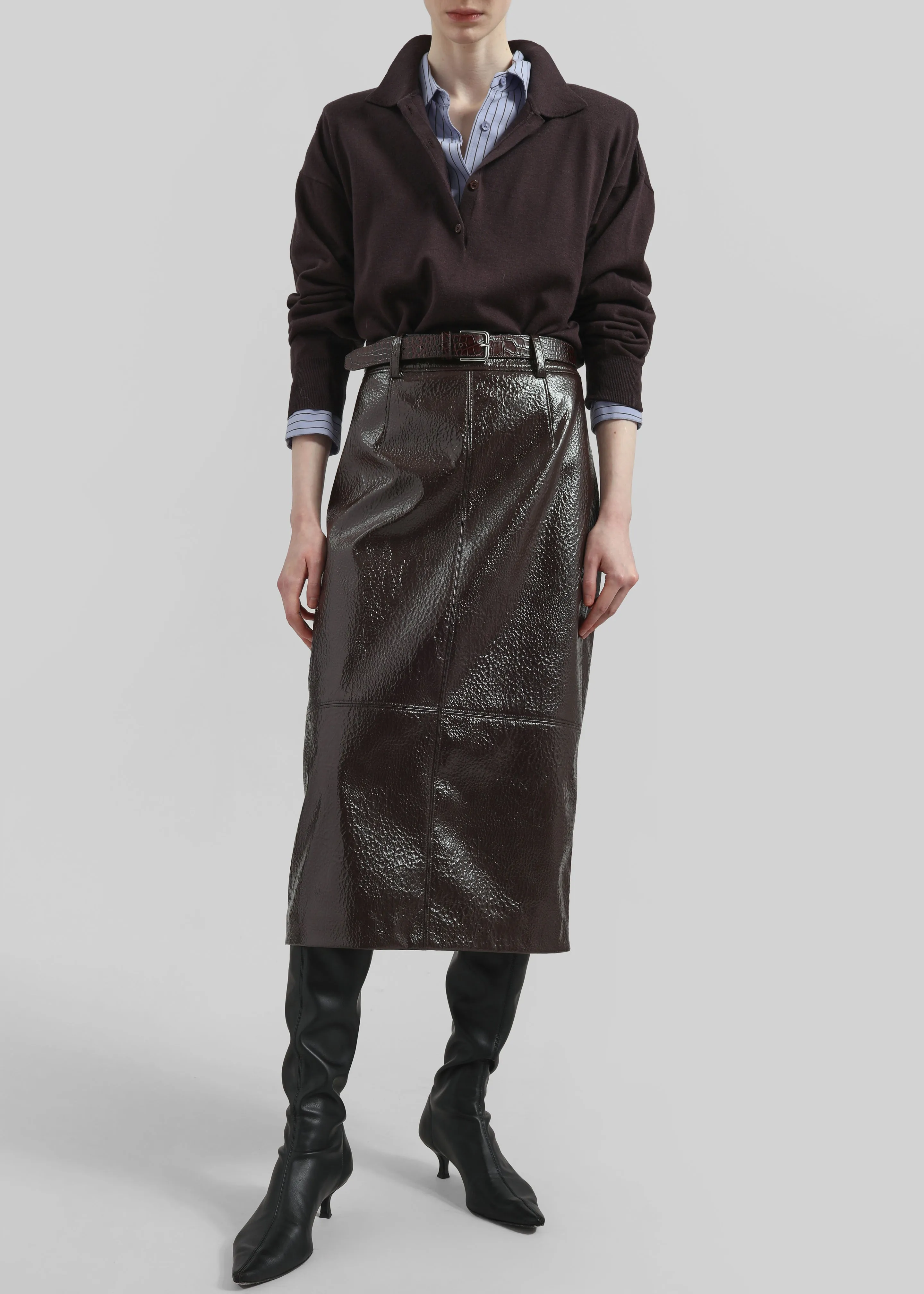 Taney Crackled Pencil Skirt - Brown sold by Frankie Shop