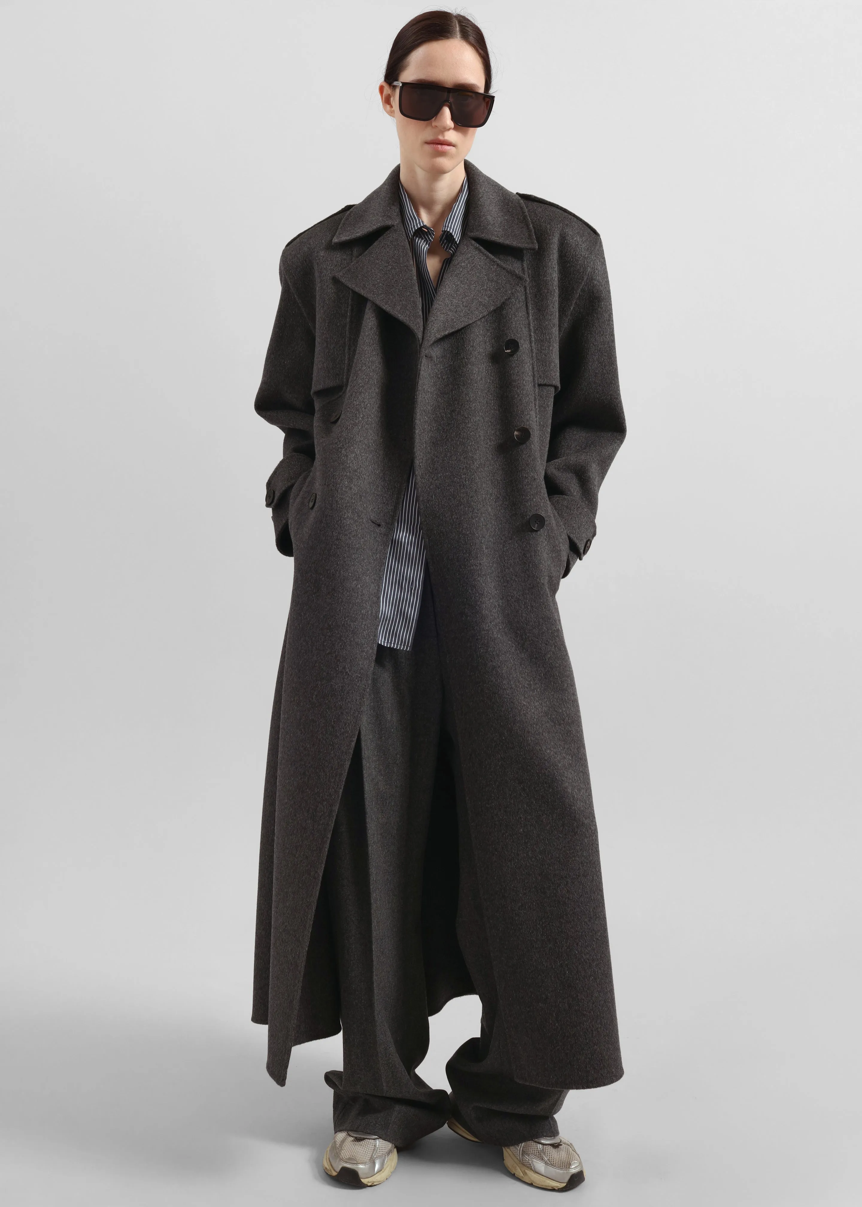 Nikola Padded Trench Coat - Dark Grey Melange sold by Frankie Shop