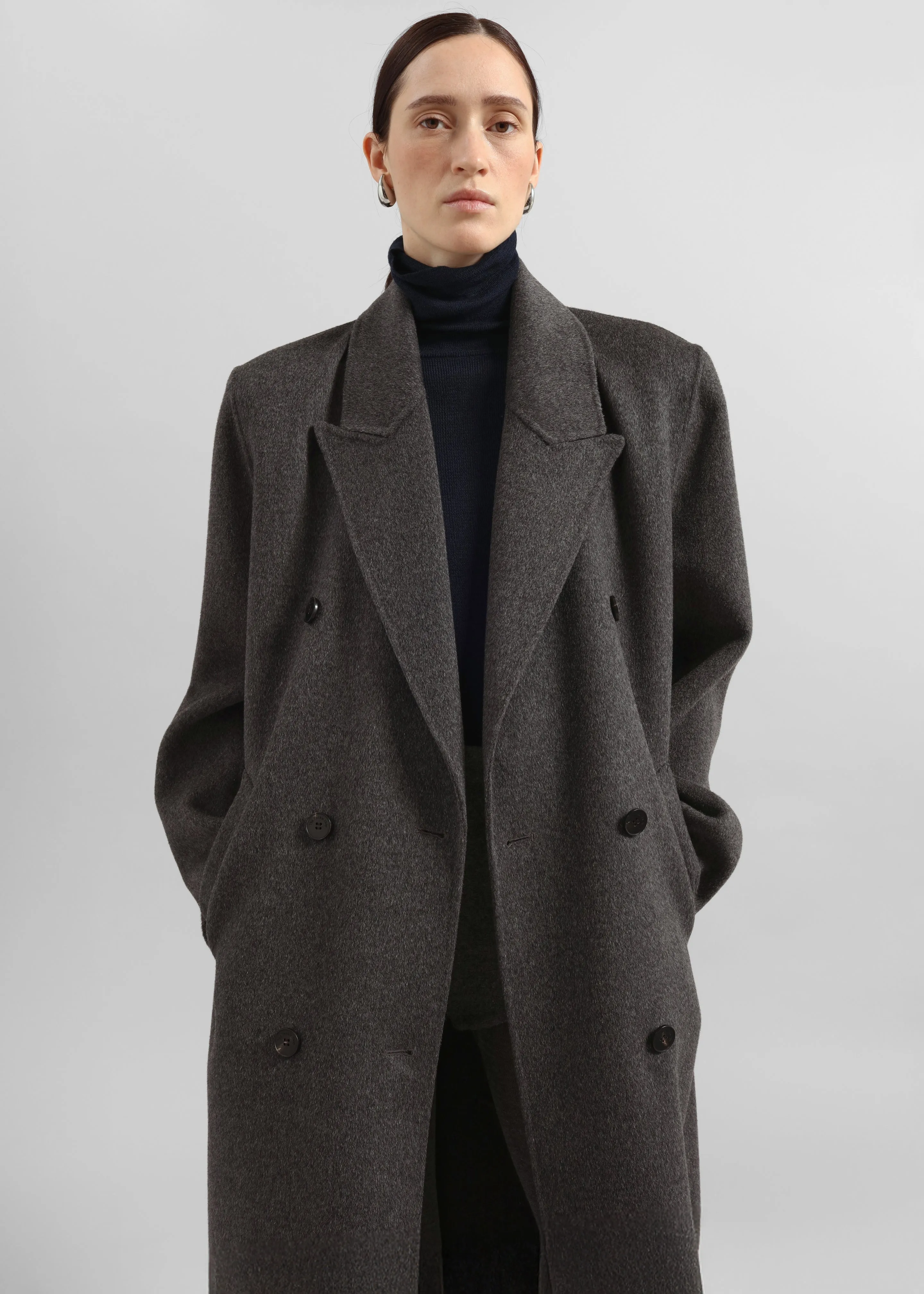 Gaia Double Breasted Coat - Dark Grey Melange | Parallel
