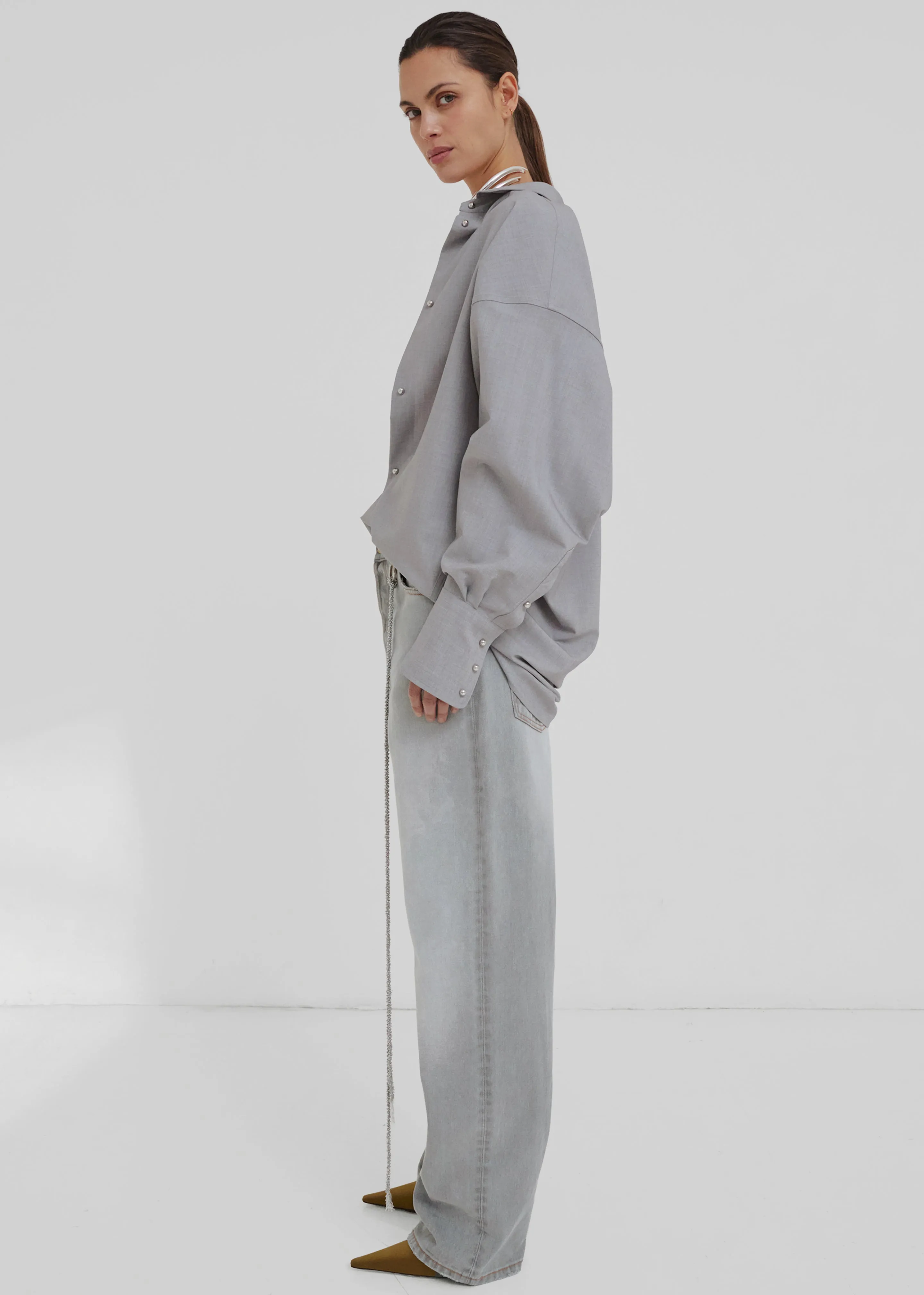 Darkpark Carla Oversized Wool Shirt - Light Grey sold by Frankie Shop product image thumbnail 4
