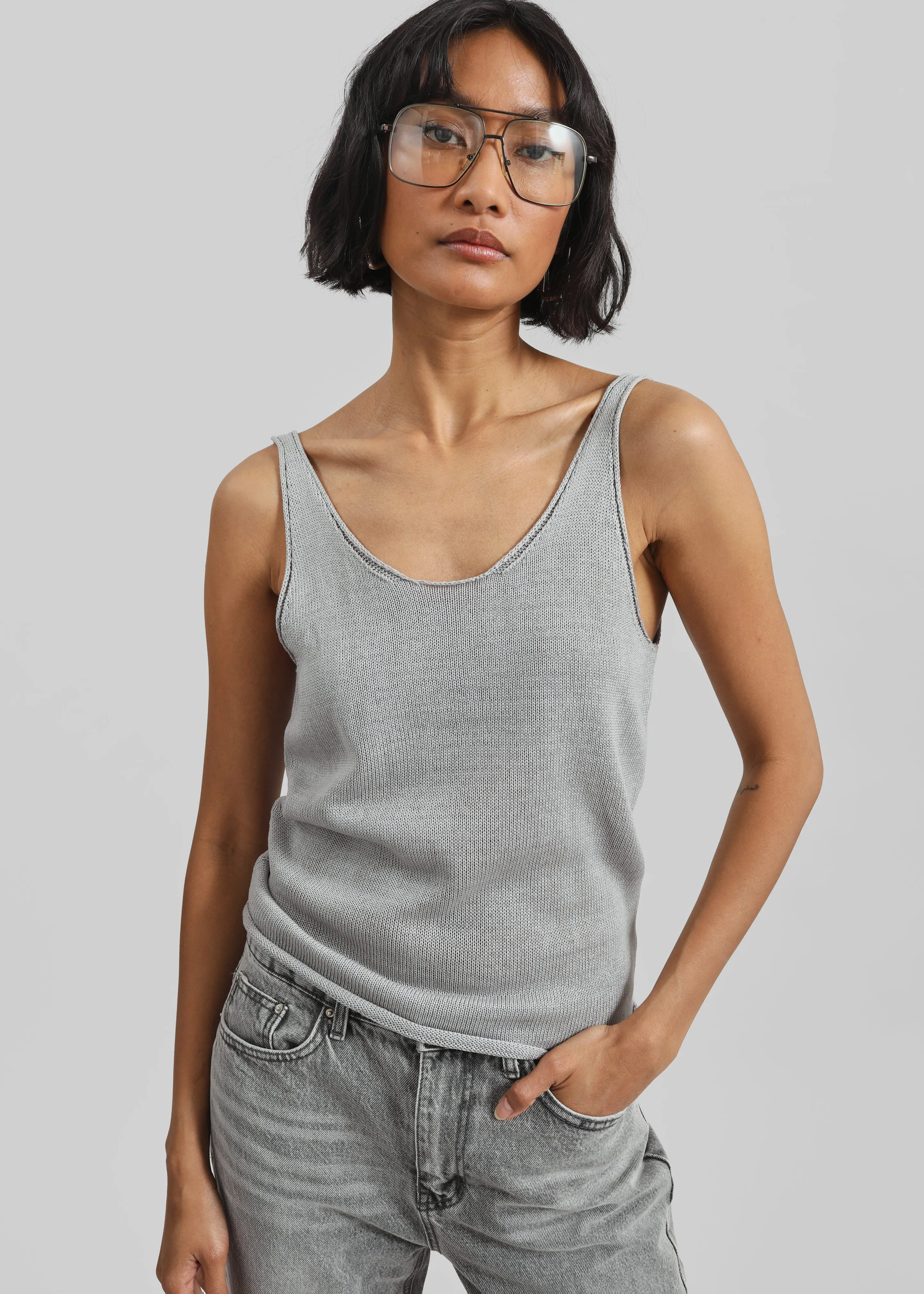 Islay Open-Back Knit Tank - Grey sold by Frankie Shop