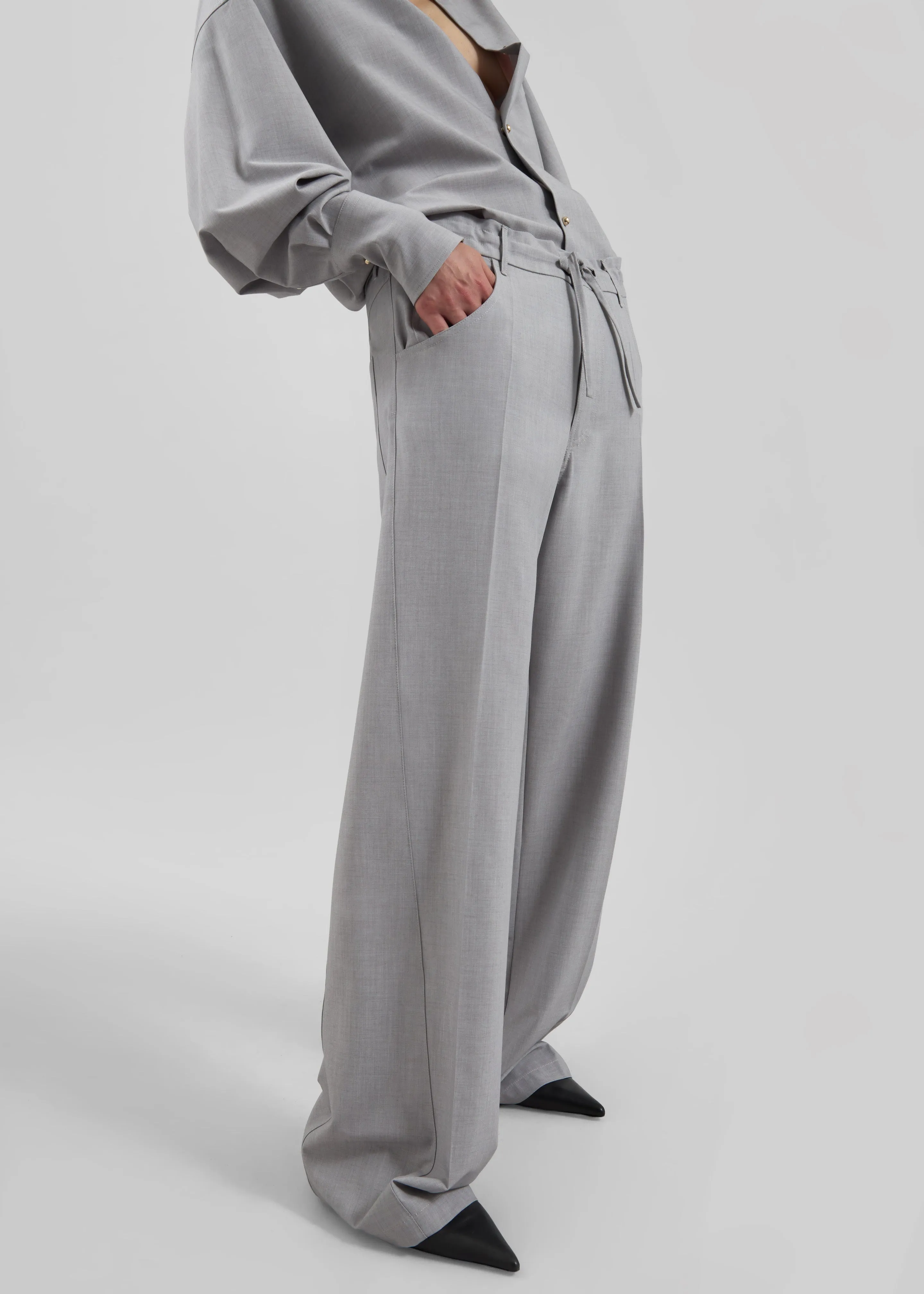 Darkpark Iris Viscose Wool Paper Bags Pants - Light Grey sold by Frankie Shop