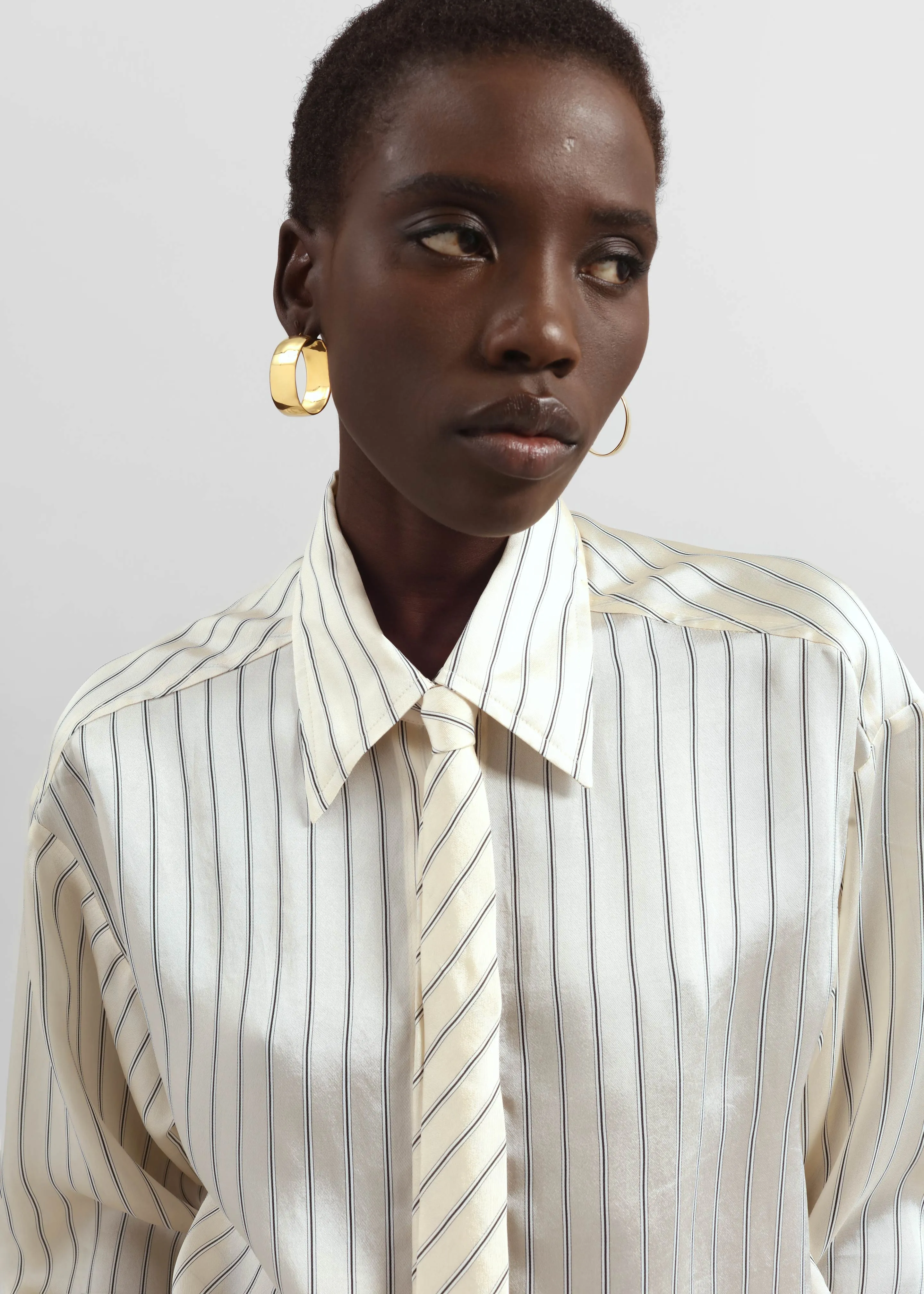 Peri Striped Silk Shirt - Cream/Navy Stripe sold by Frankie Shop product image thumbnail 2