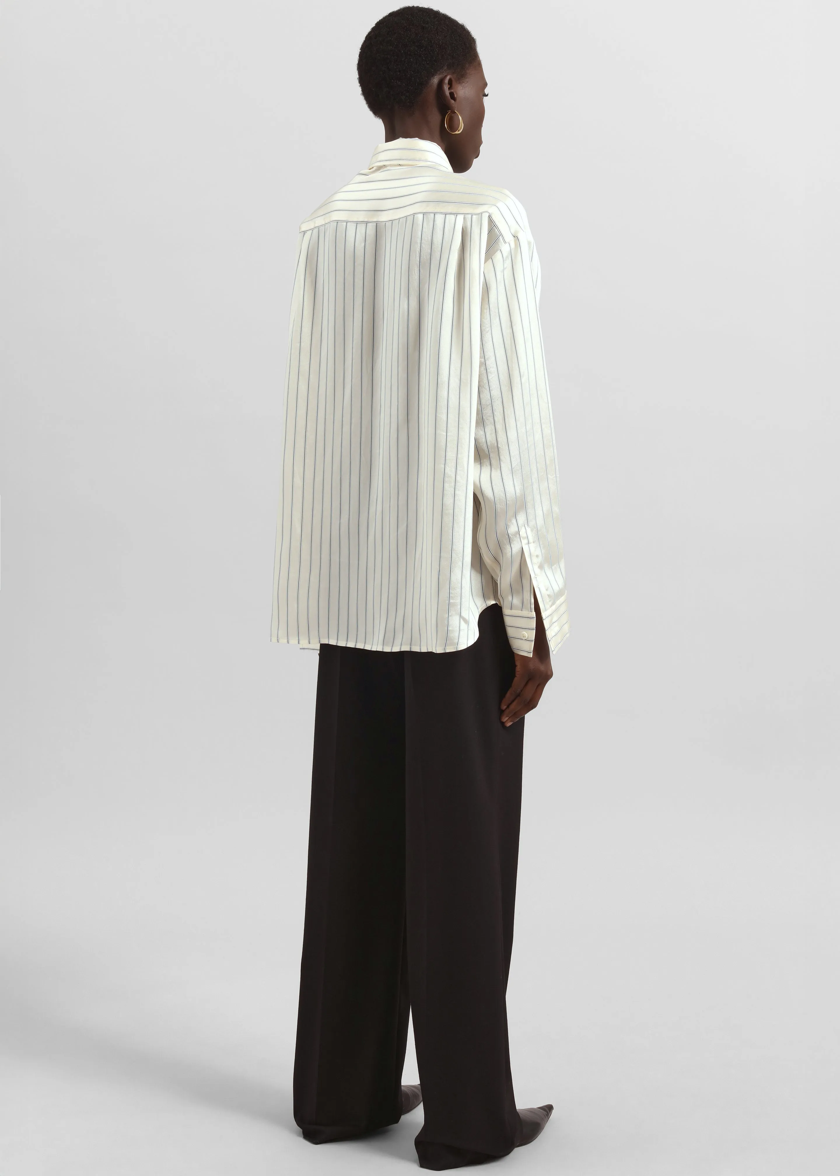 Peri Striped Silk Shirt - Cream/Navy Stripe sold by Frankie Shop product image thumbnail 3