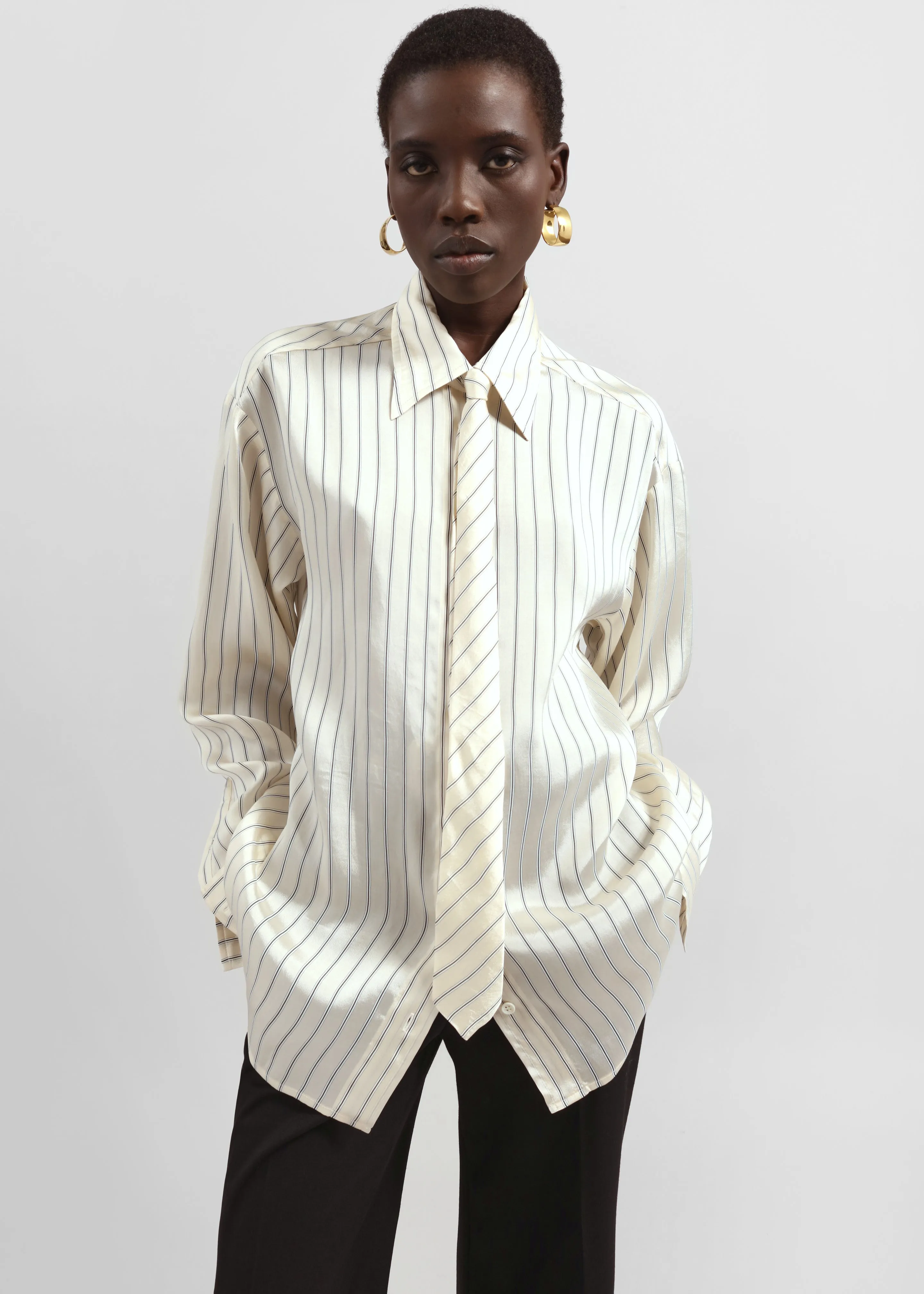 Peri Striped Silk Shirt - Cream/Navy Stripe sold by Frankie Shop