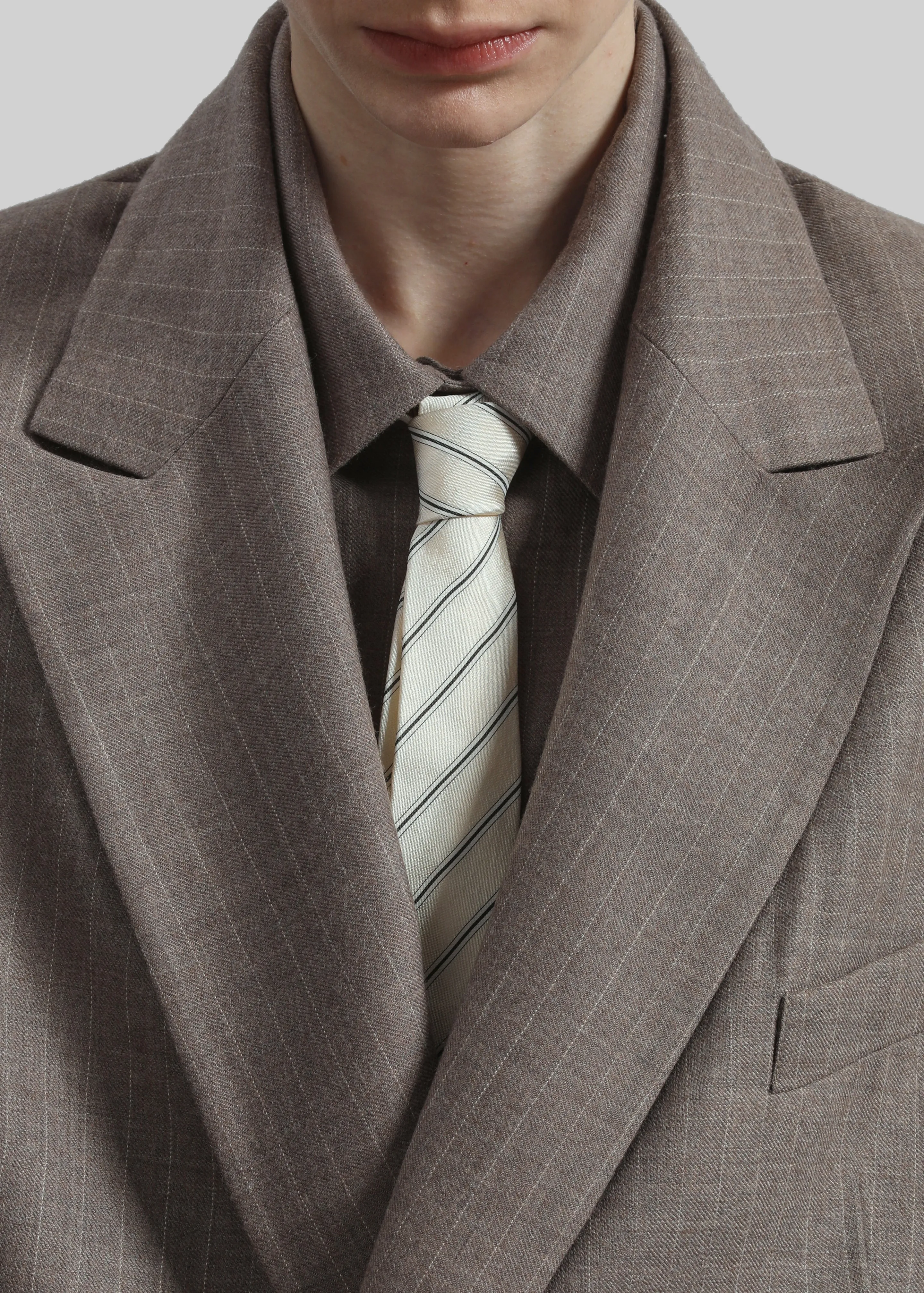 Lene Striped Silk Tie - Cream/Navy Stripe sold by Frankie Shop product image thumbnail 2