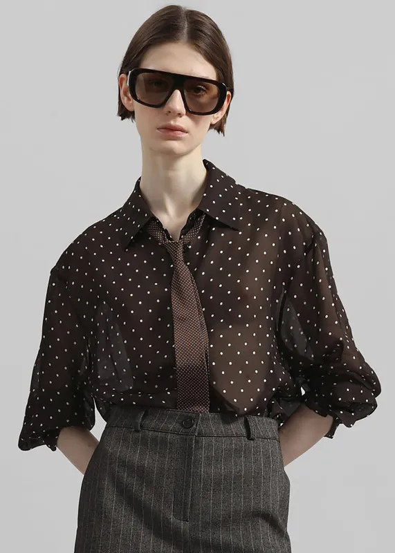 Lene Dotted Jacquard Tie - Brown/White sold by Frankie Shop