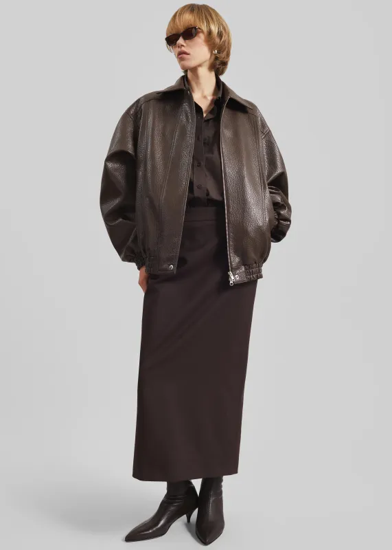 Prescott Grained Faux Leather Jacket - Brown sold by Frankie Shop