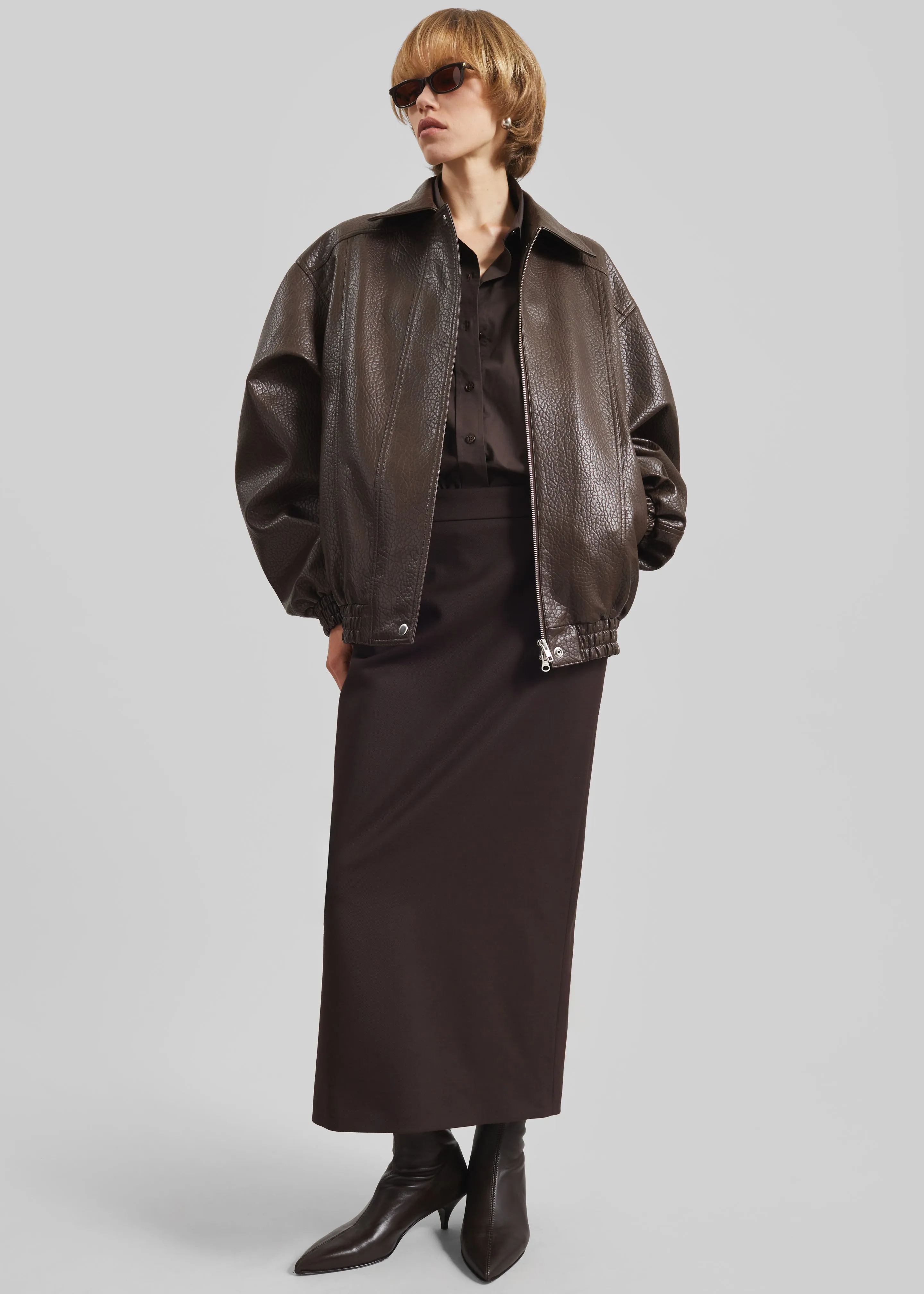Prescott Grained Faux Leather Jacket - Brown sold by Frankie Shop