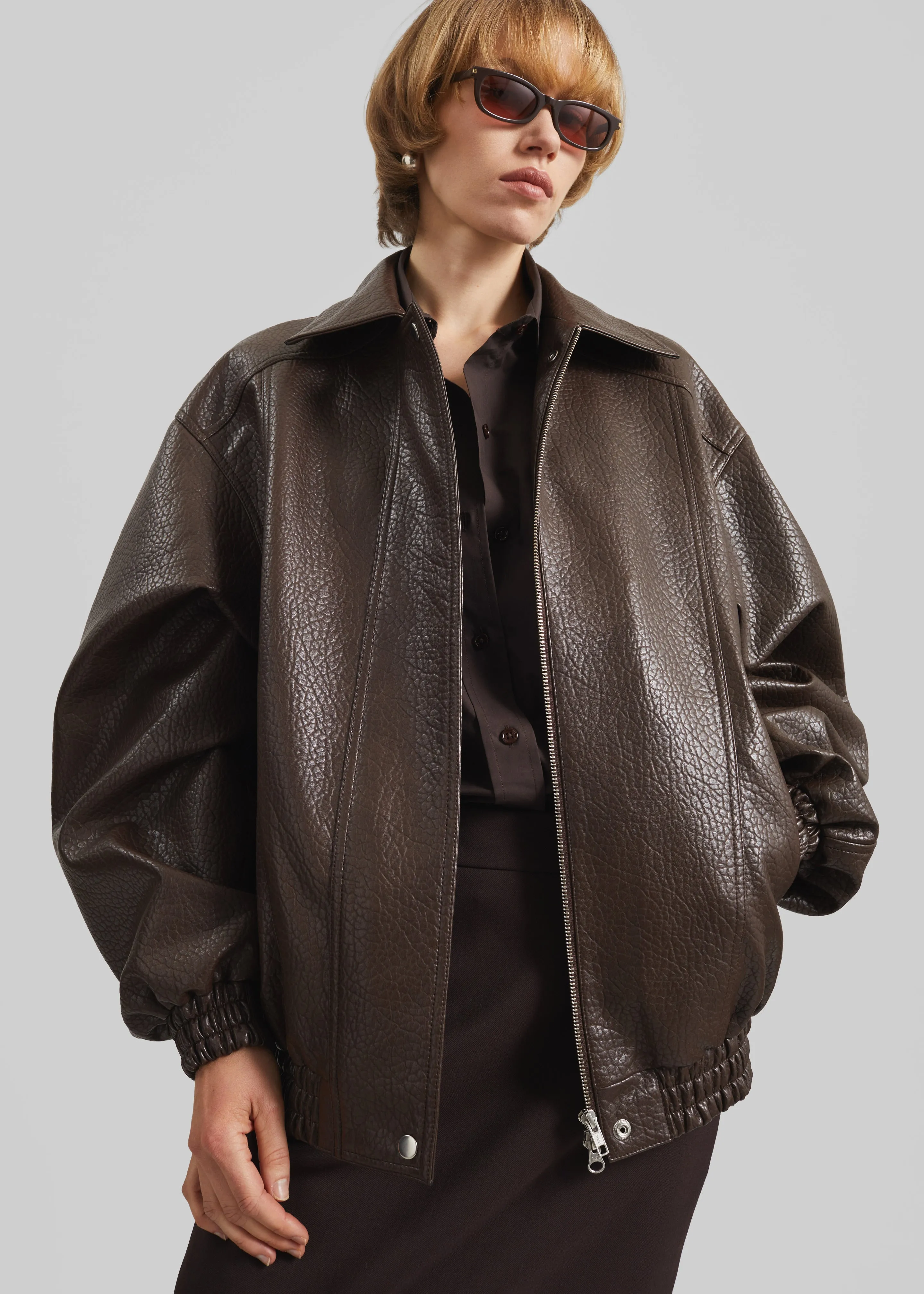 Prescott Grained Faux Leather Jacket - Brown sold by Frankie Shop product image thumbnail 2