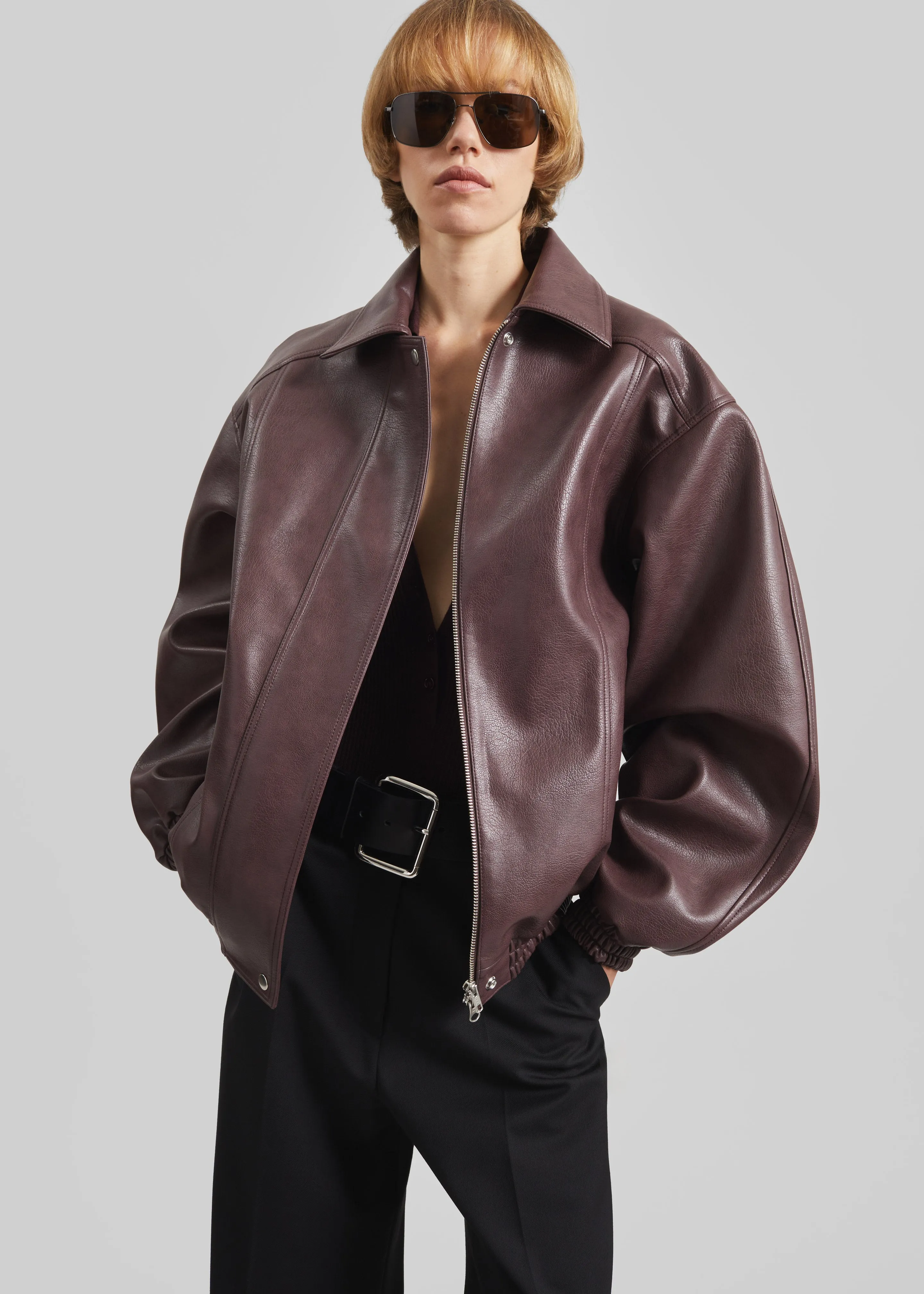 Prescott Faux Leather Jacket - Burgundy sold by Frankie Shop