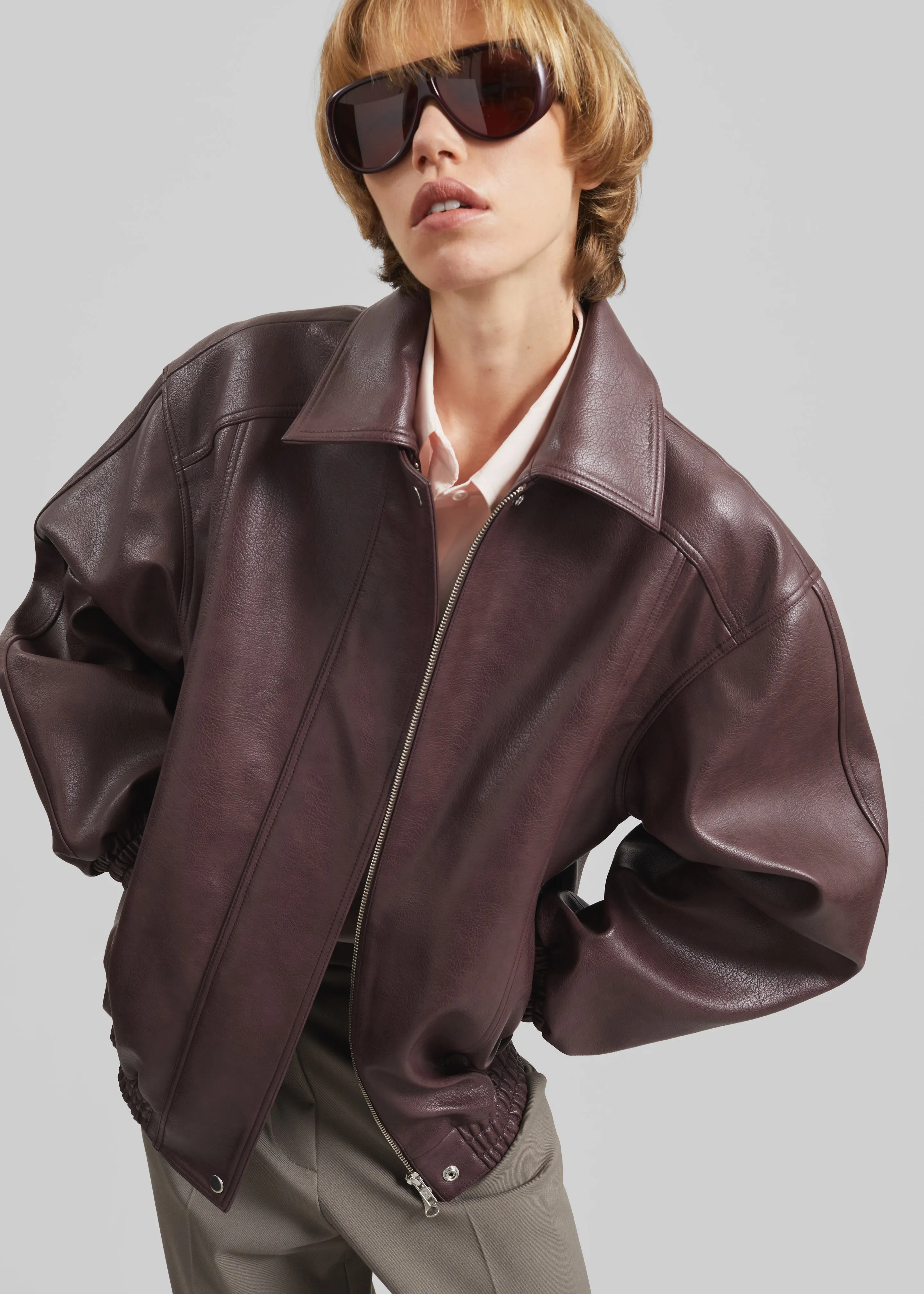 Prescott Faux Leather Jacket - Burgundy sold by Frankie Shop product image thumbnail 3