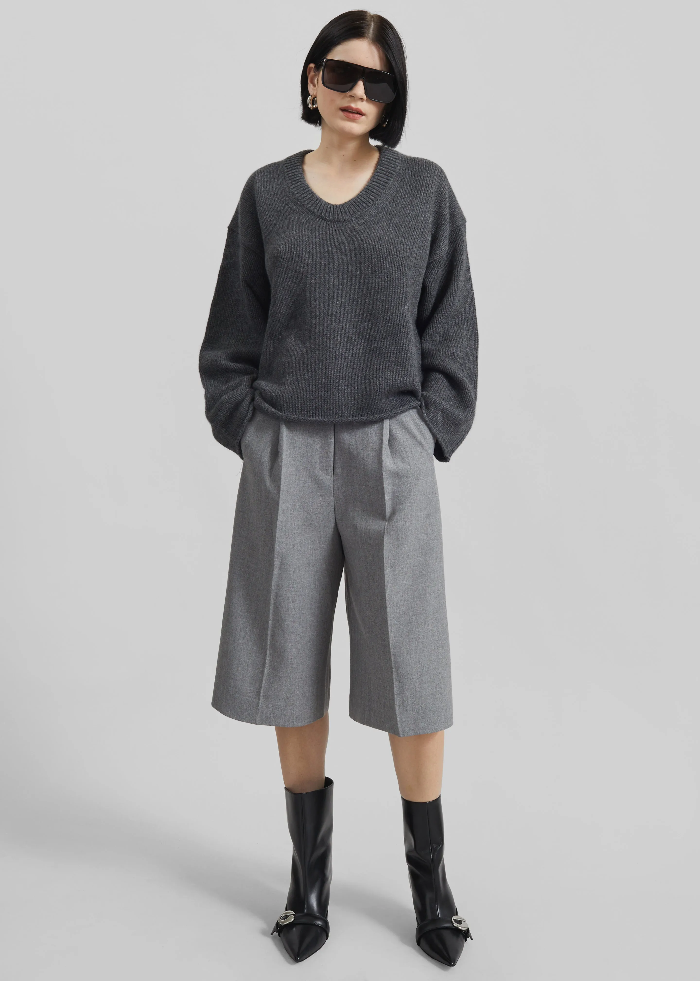 Loulou de Saison Derry U Neck Sweater - Anthracite Melange sold by Frankie Shop product image thumbnail 5