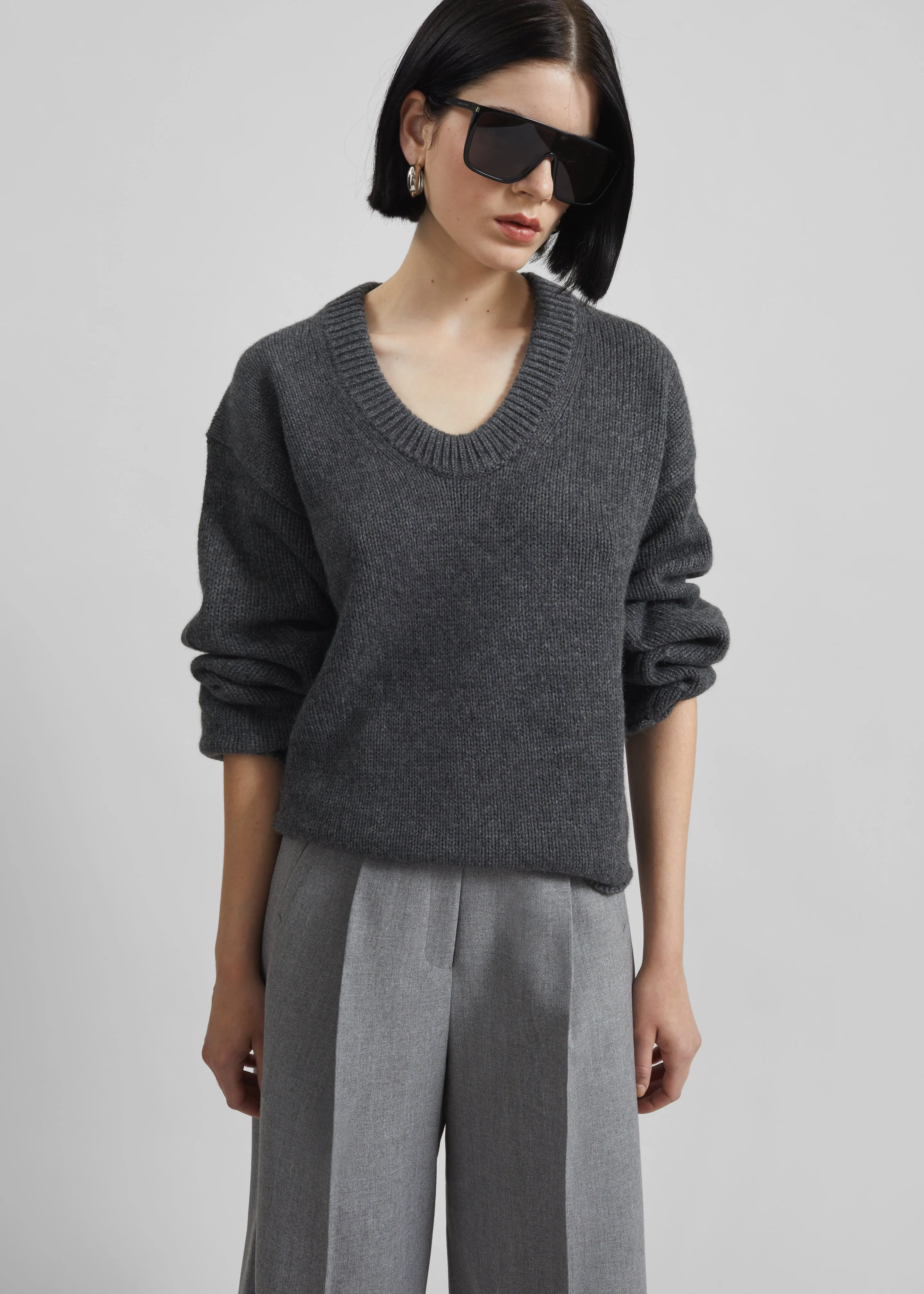 Loulou de Saison Derry U Neck Sweater - Anthracite Melange sold by Frankie Shop
