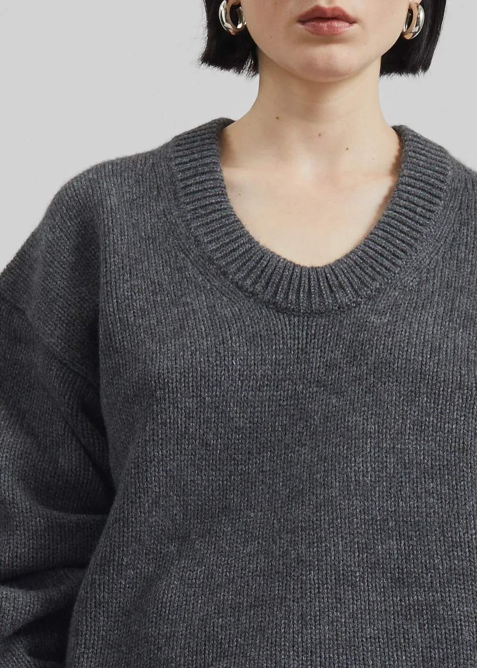 Loulou de Saison Derry U Neck Sweater - Anthracite Melange sold by Frankie Shop product image thumbnail 4