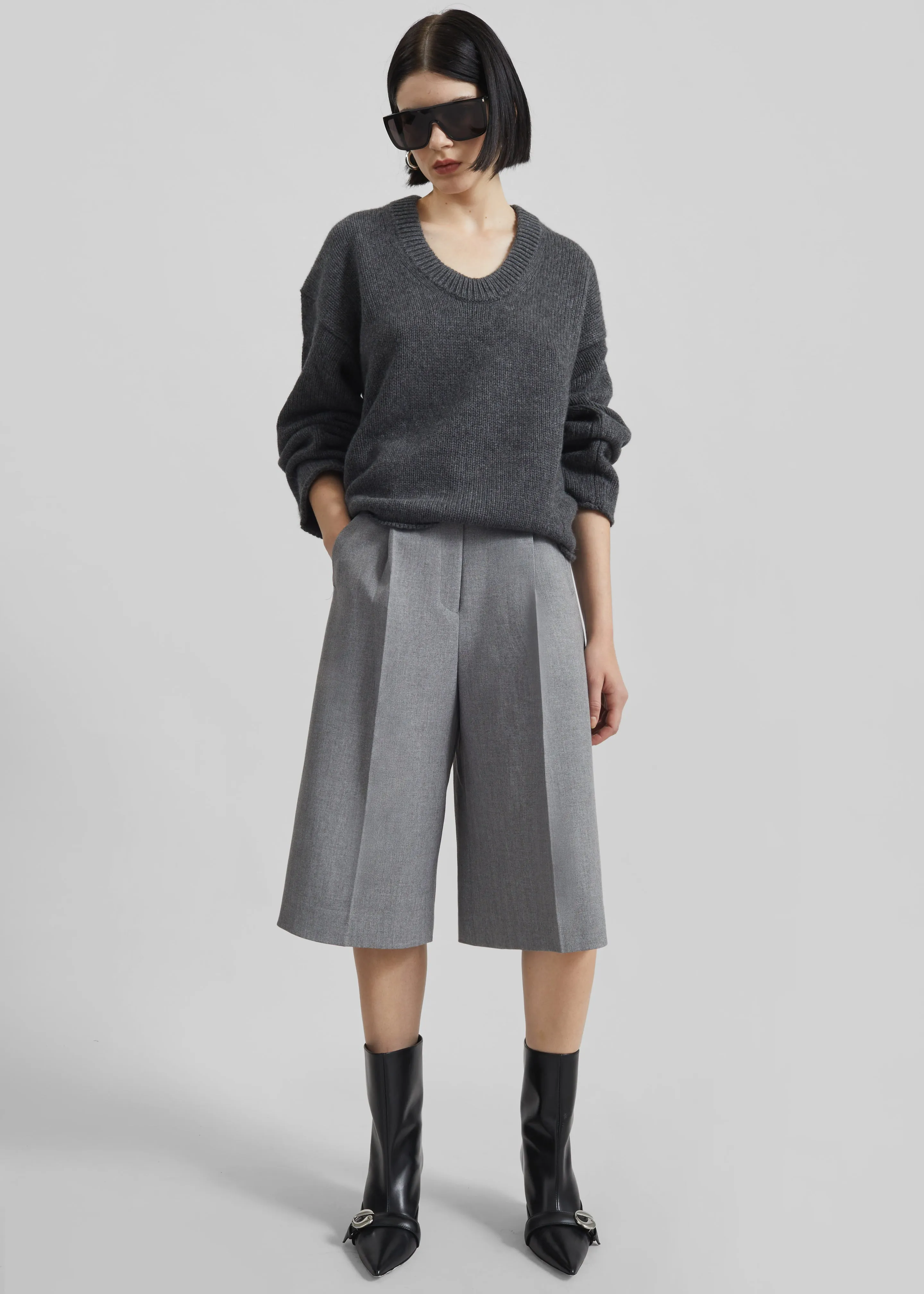 Loulou de Saison Derry U Neck Sweater - Anthracite Melange sold by Frankie Shop product image thumbnail 3