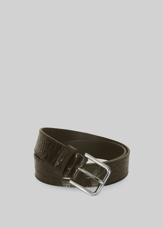 Toni Croc Patent Leather Belt - Olive/Silver made by Frankie Shop