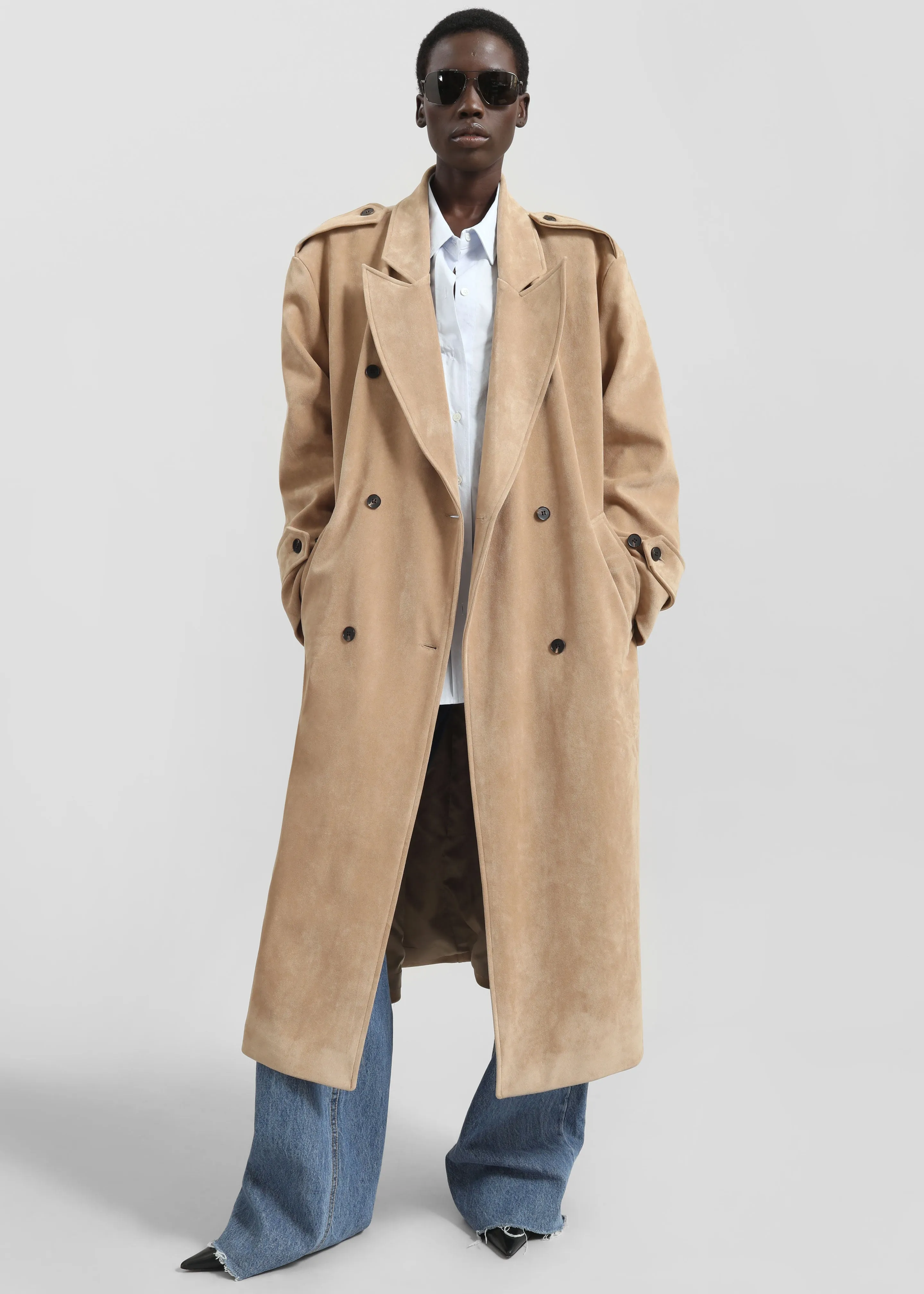 Peoria Faux Suede Trench Coat - Camel sold by Frankie Shop