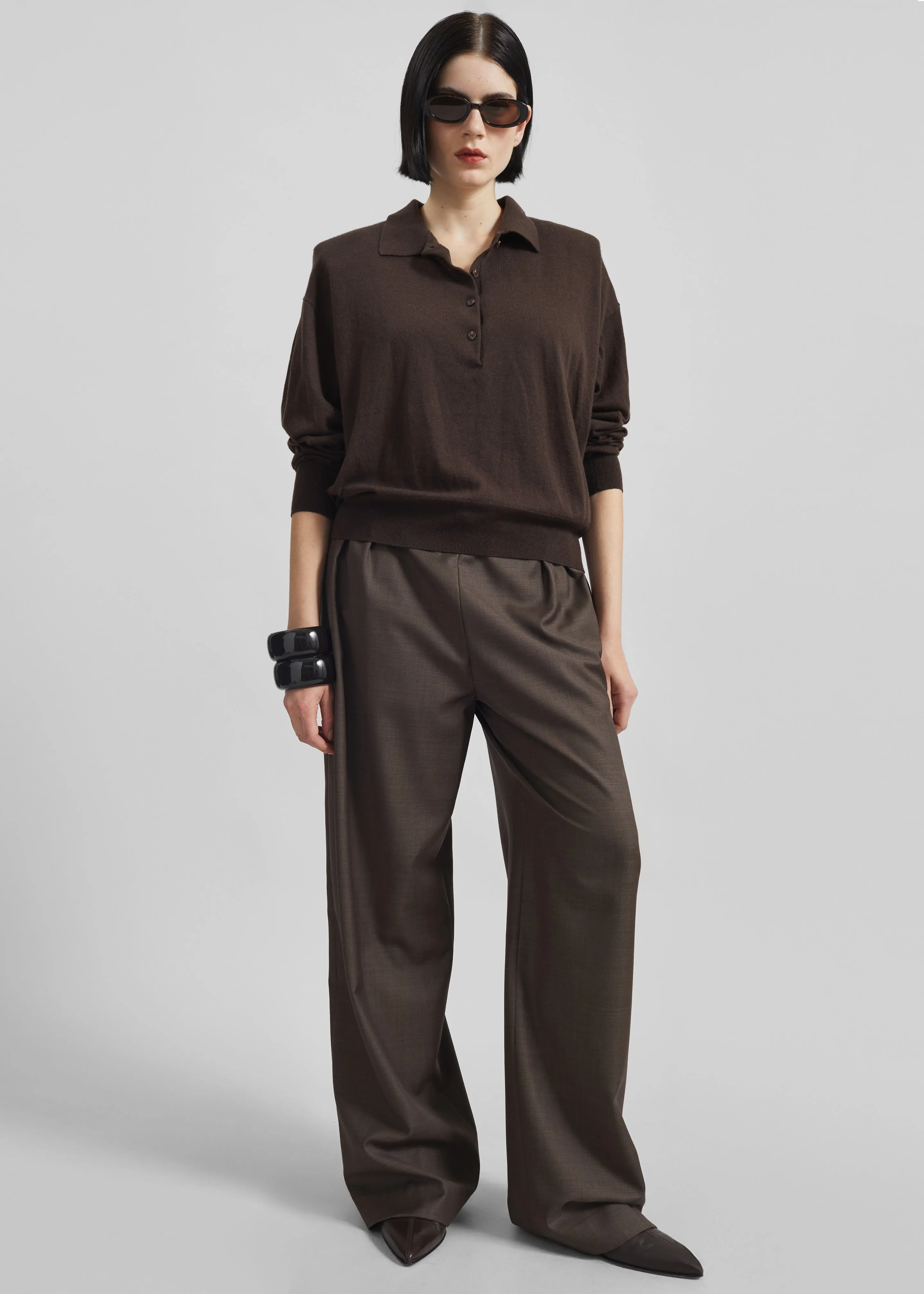 Loulou de Saison Cove LDS Wide Pants - Brown Melange sold by Frankie Shop