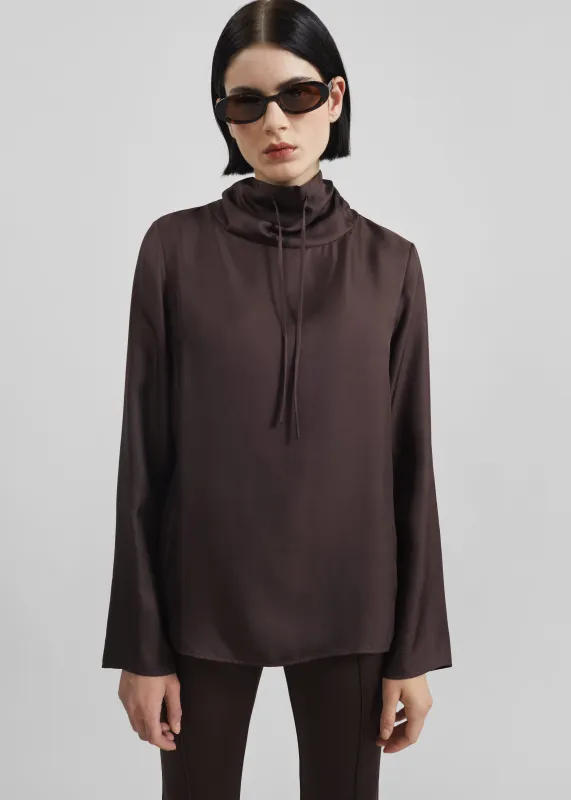 Loulou de Saison Cyna Silk Top - Brown sold by Frankie Shop