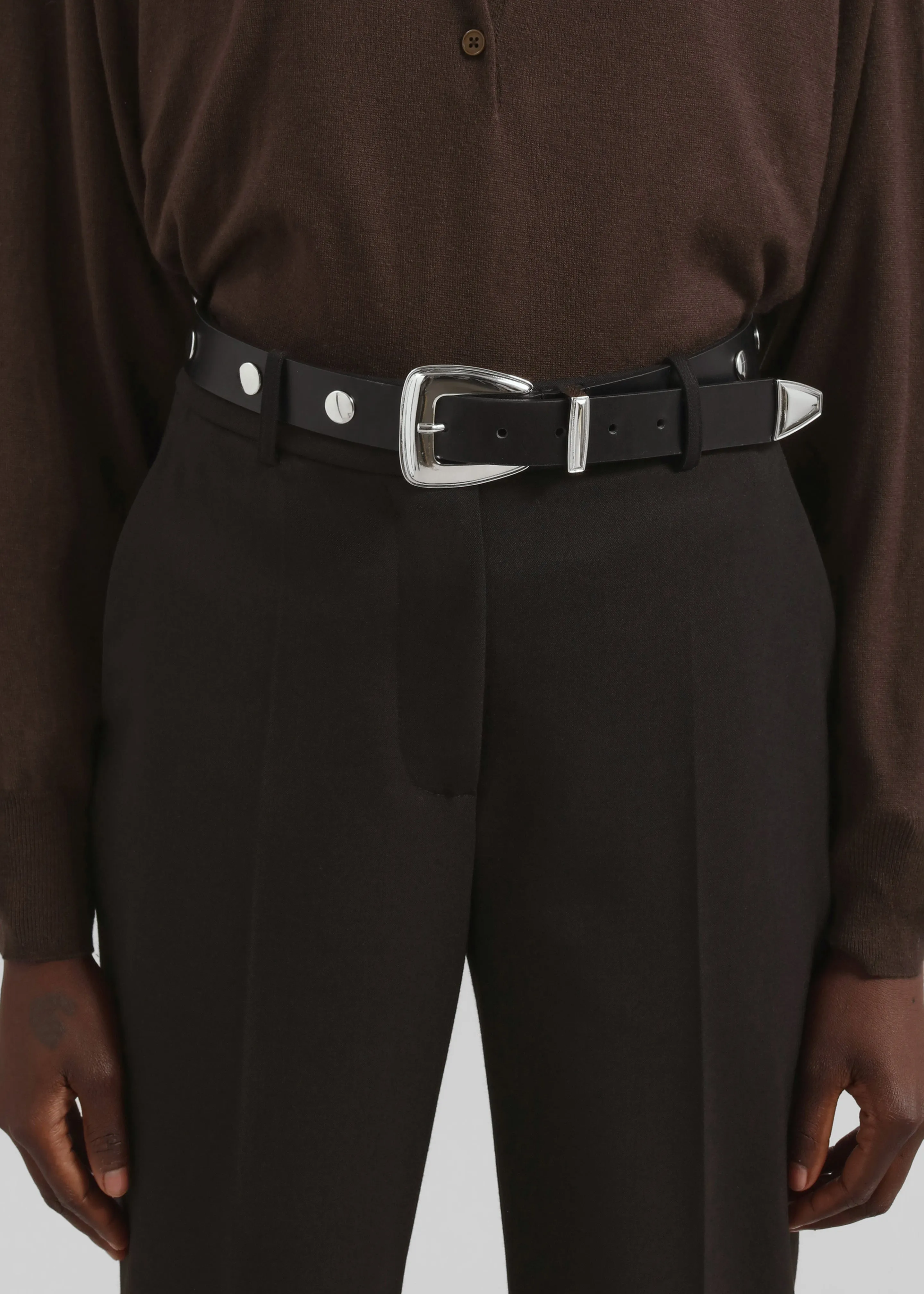 Perth Studded Leather Belt - Black/Silver sold by Frankie Shop product image thumbnail 5