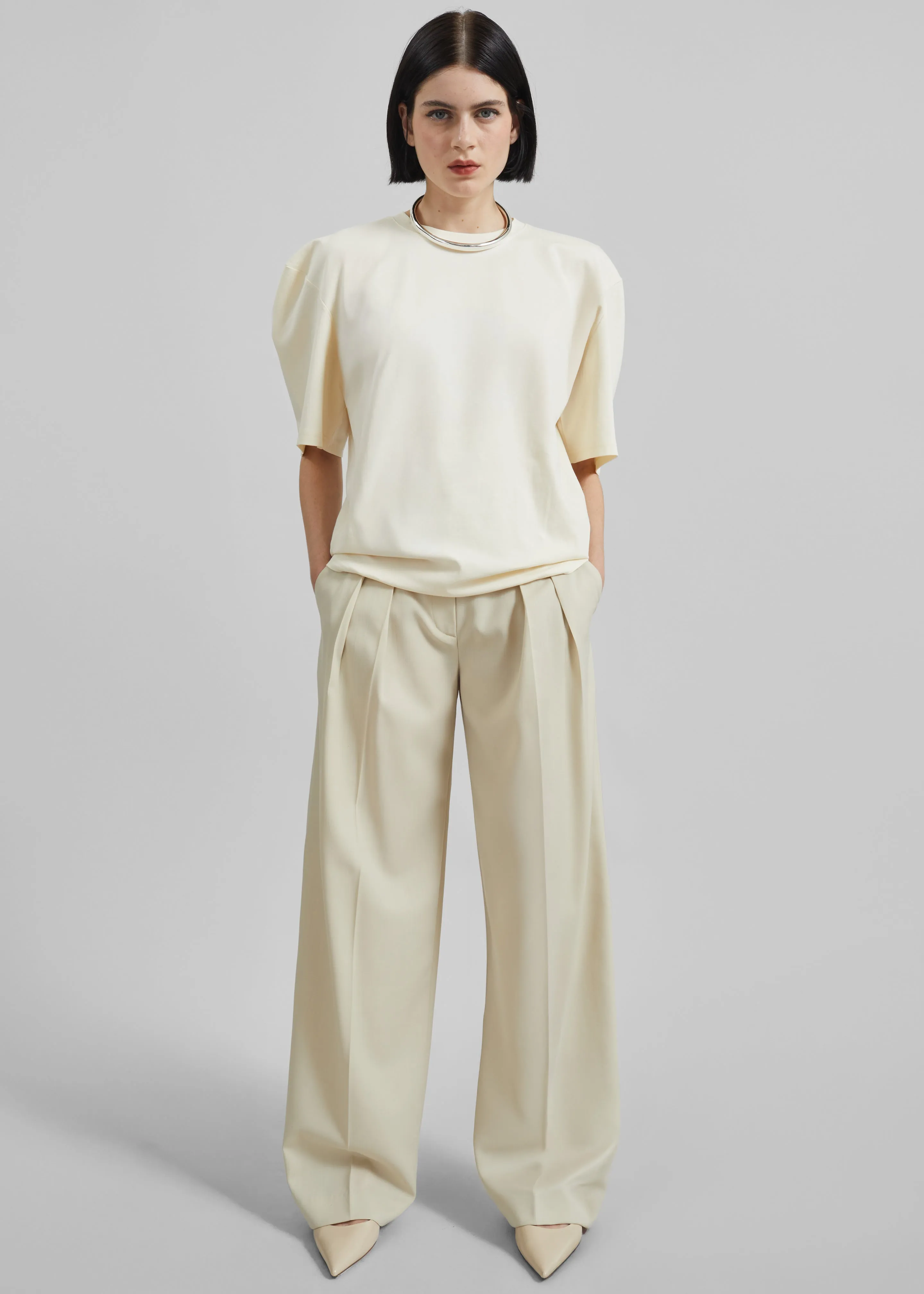 Laval Sculpted Sleeve T-Shirt - Cream sold by Frankie Shop