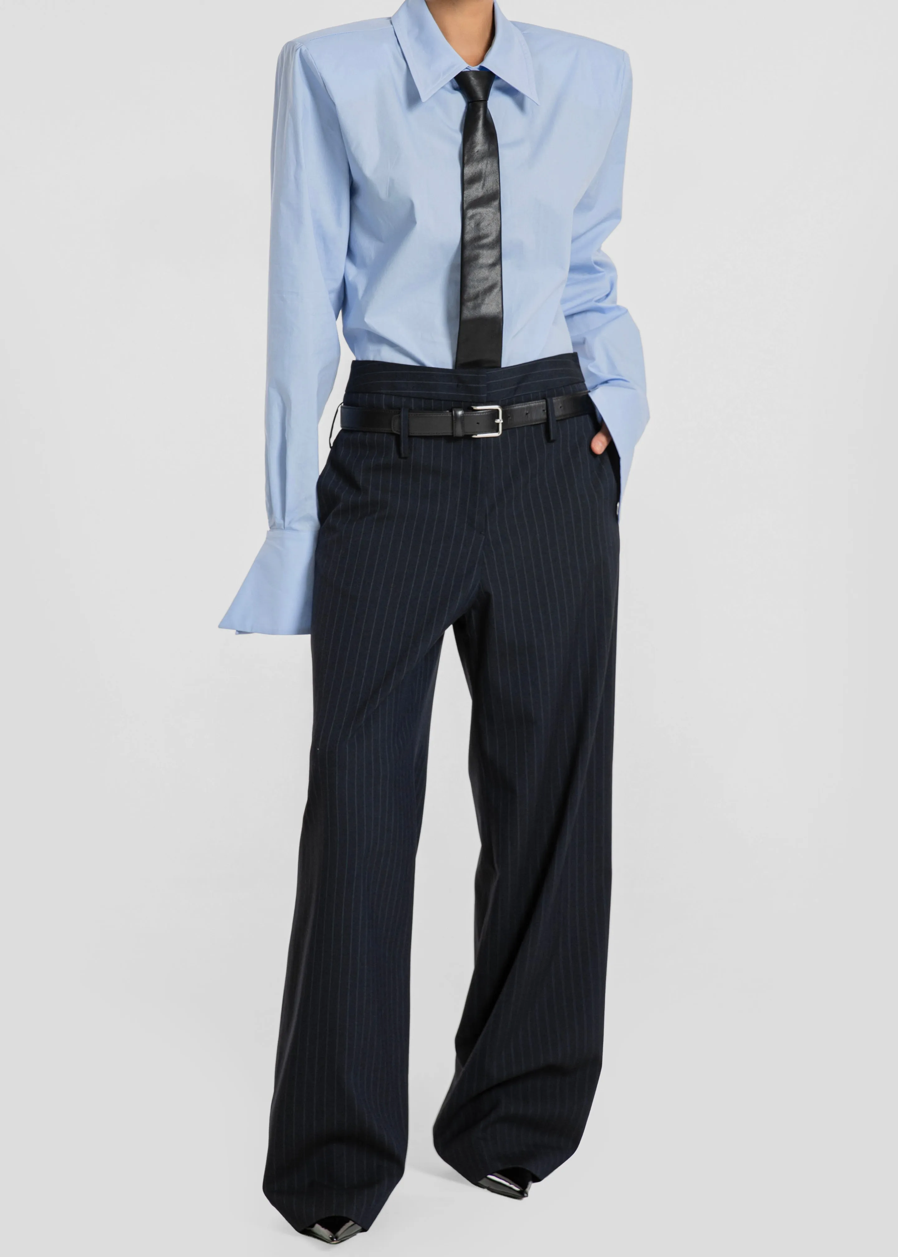 Camlez Low Belt Loop Trousers - Navy Pinstripe sold by Frankie Shop product image thumbnail 2
