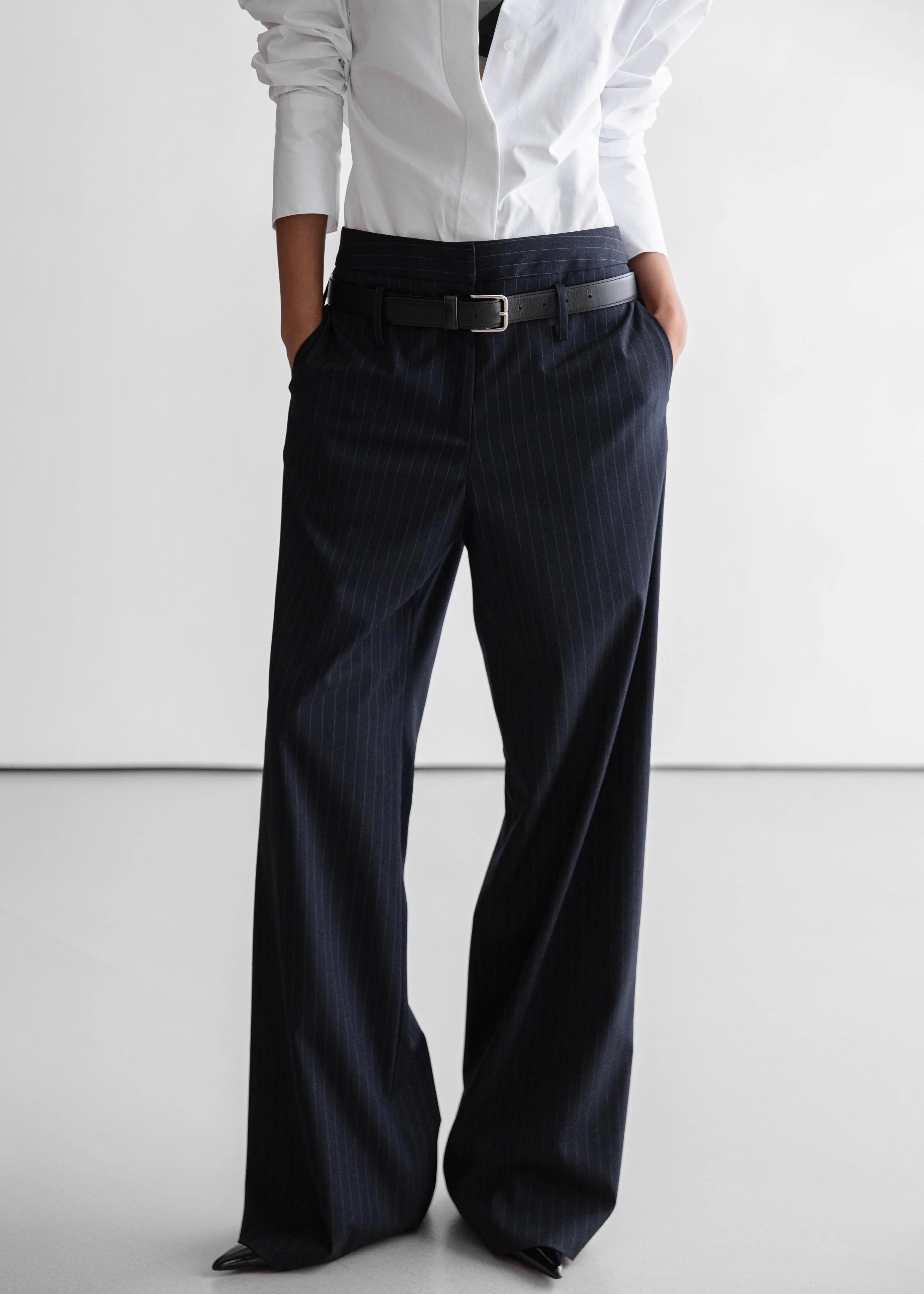 Camlez Low Belt Loop Trousers - Navy Pinstripe sold by Frankie Shop product image thumbnail 5