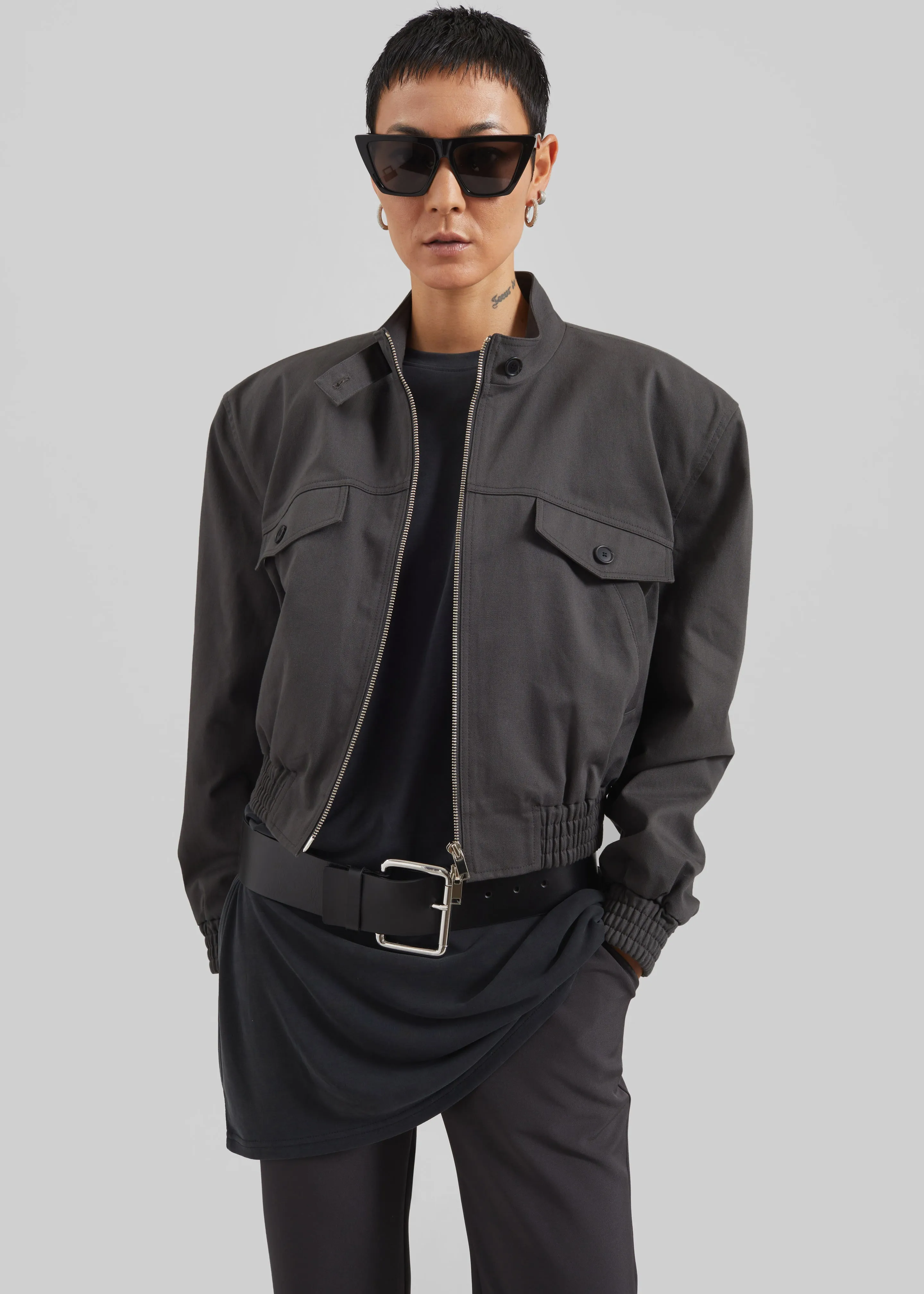 Cobain Padded Cropped Bomber - Charcoal sold by Frankie Shop