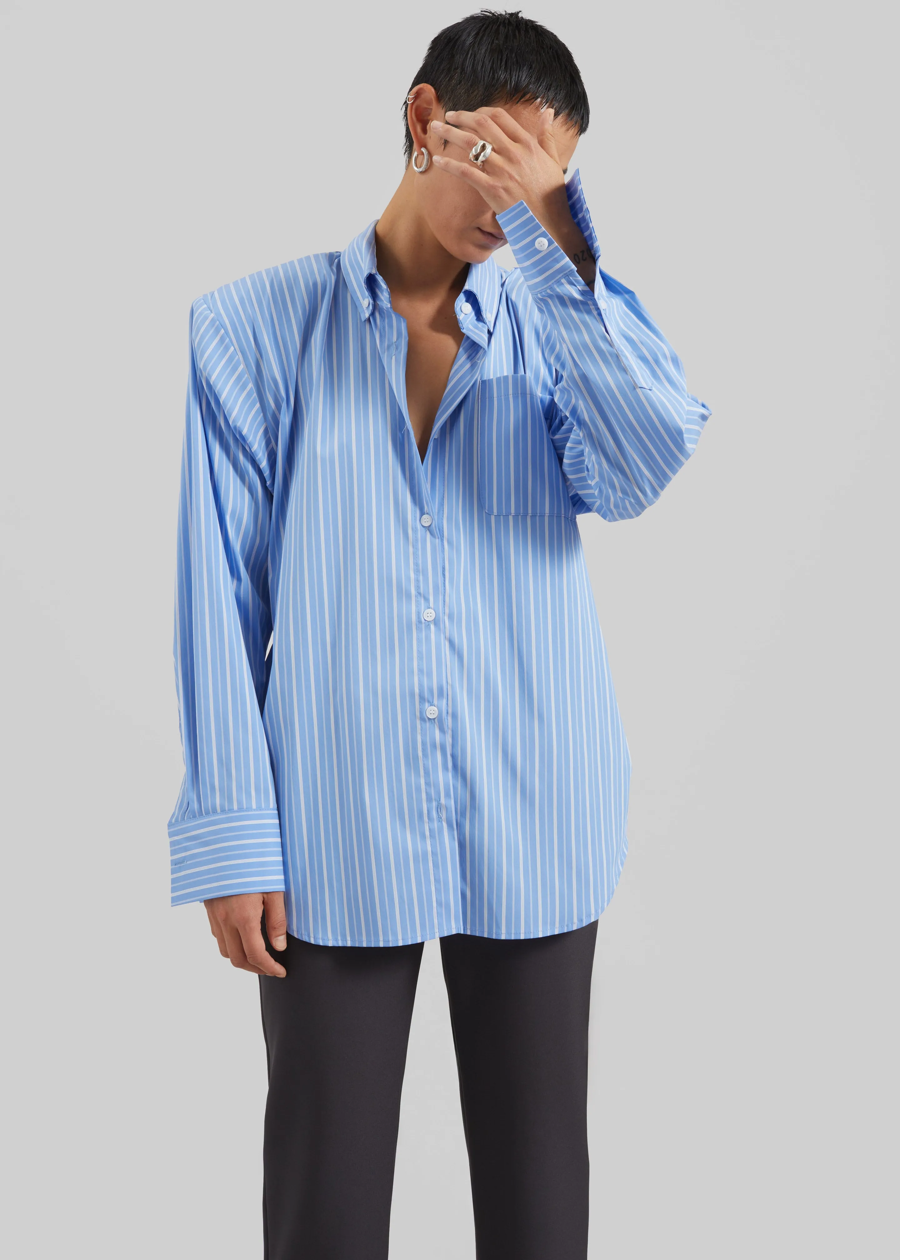 Heaton Double-Sleeve Padded Shirt - Blue/White Stripe sold by Frankie Shop product image thumbnail 4