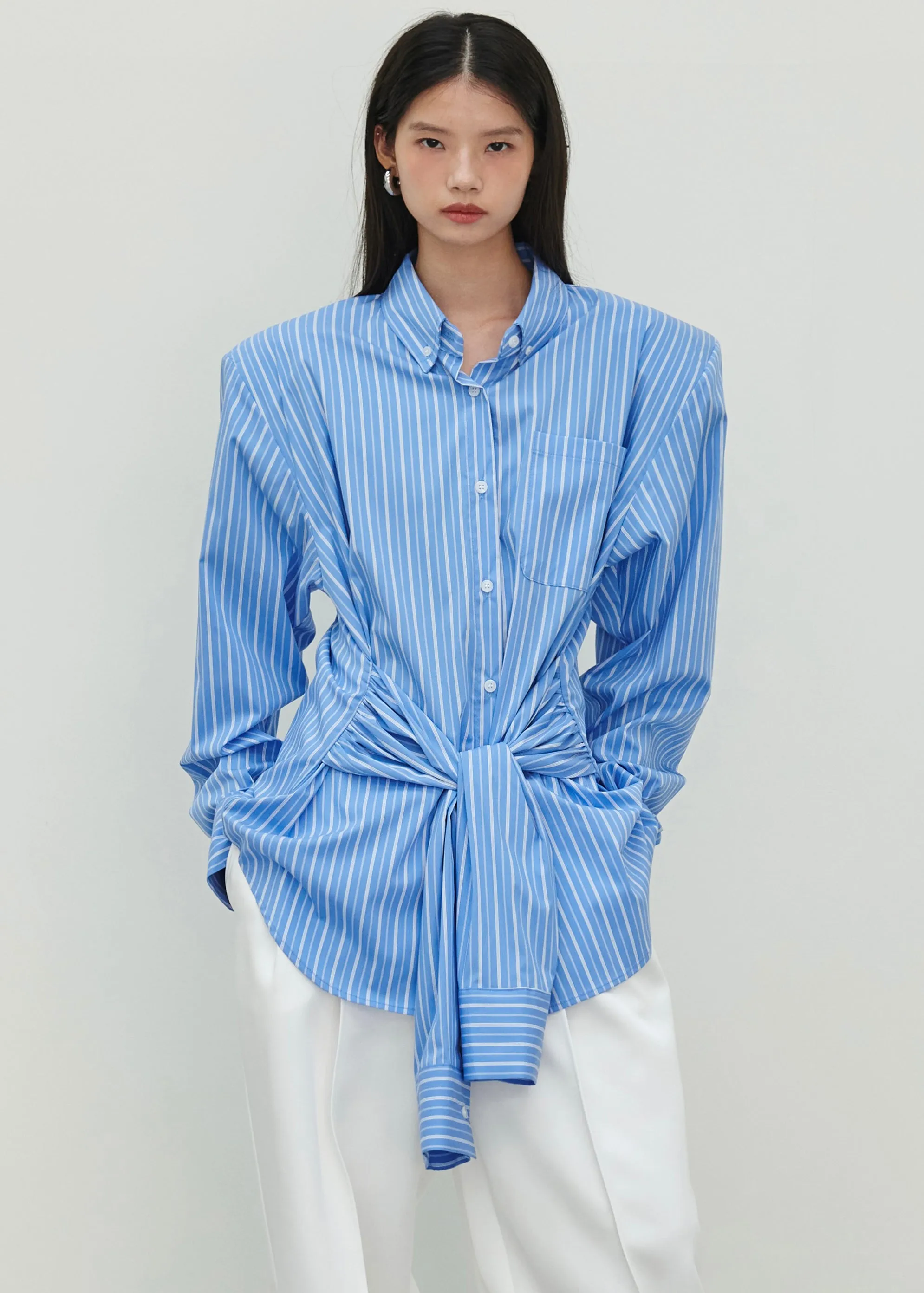 Heaton Double-Sleeve Padded Shirt - Blue/White Stripe sold by Frankie Shop product image thumbnail 3