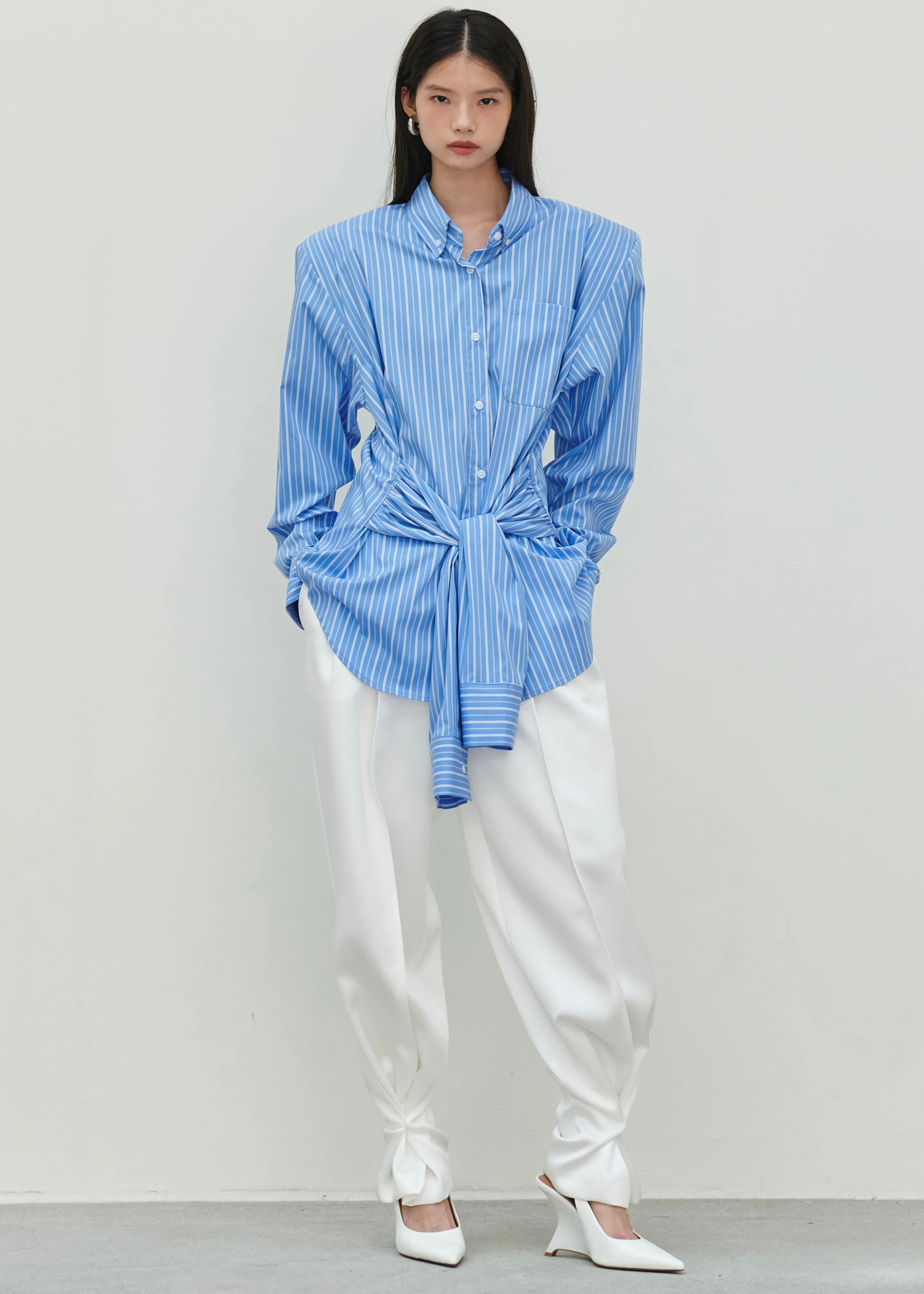 Heaton Double-Sleeve Padded Shirt - Blue/White Stripe sold by Frankie Shop product image thumbnail 5
