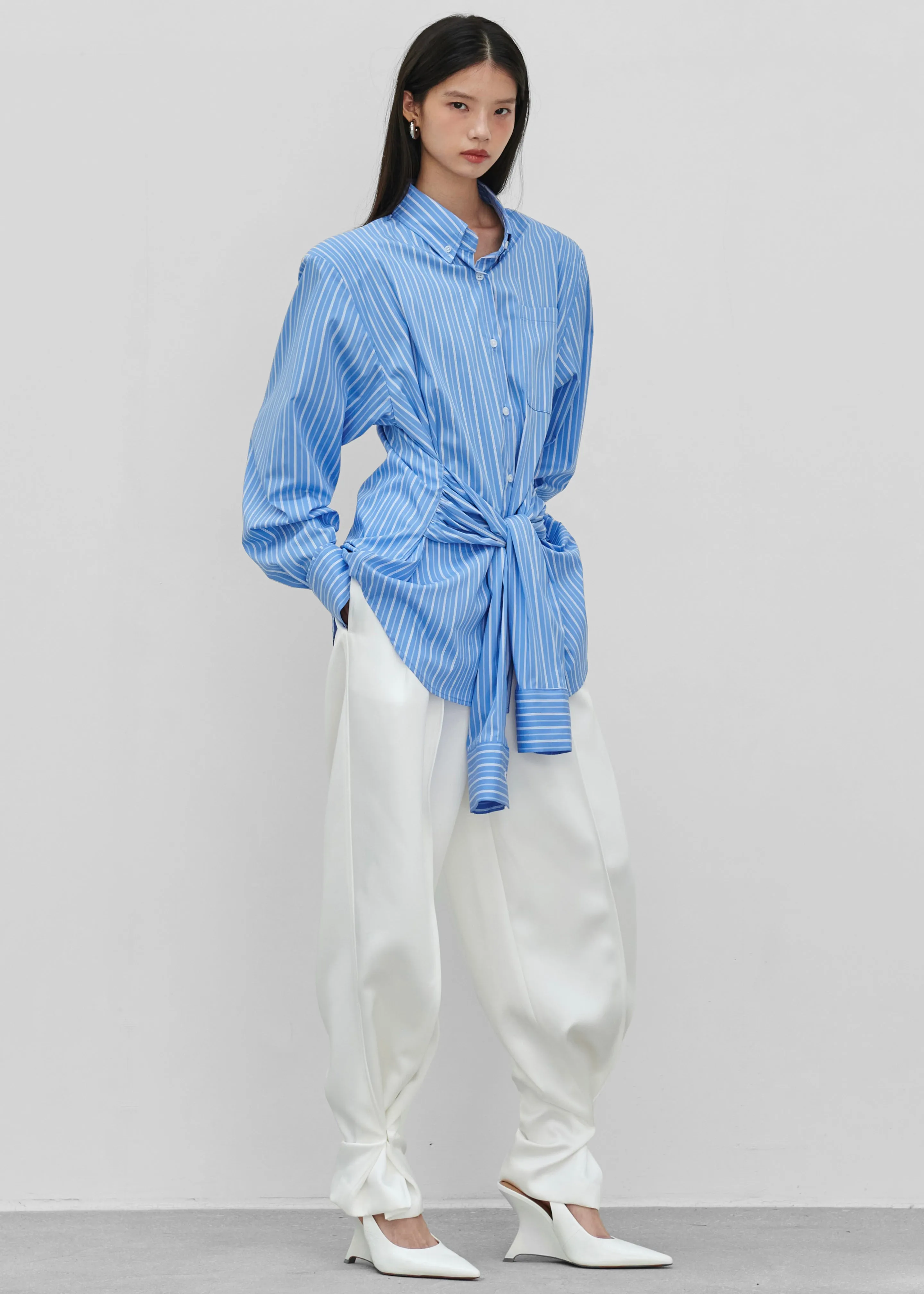 Heaton Double-Sleeve Padded Shirt - Blue/White Stripe sold by Frankie Shop